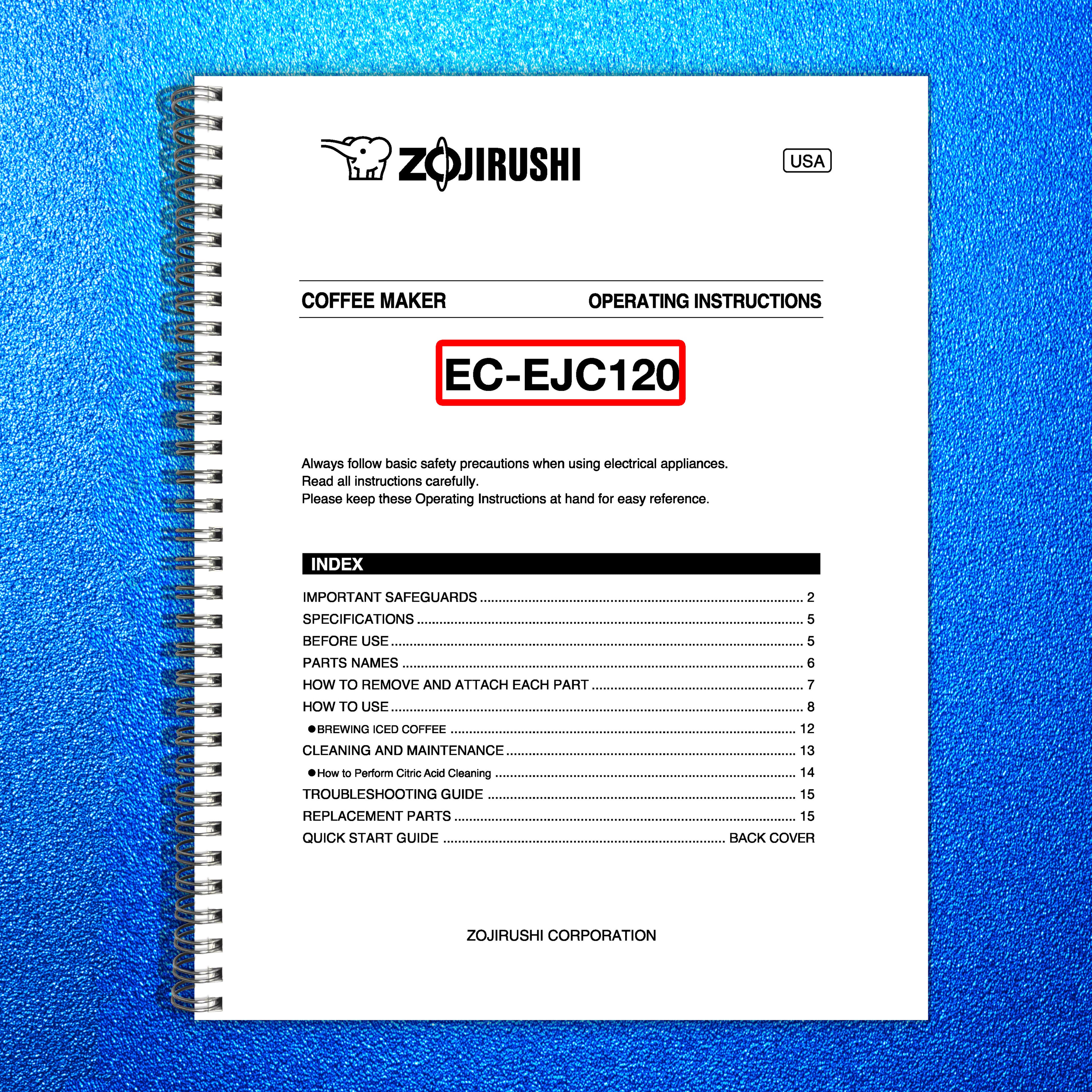 ZOJIRUSHI EC-EJC120 Coffee Maker Operating Instructions Manual - WIRE BOUND