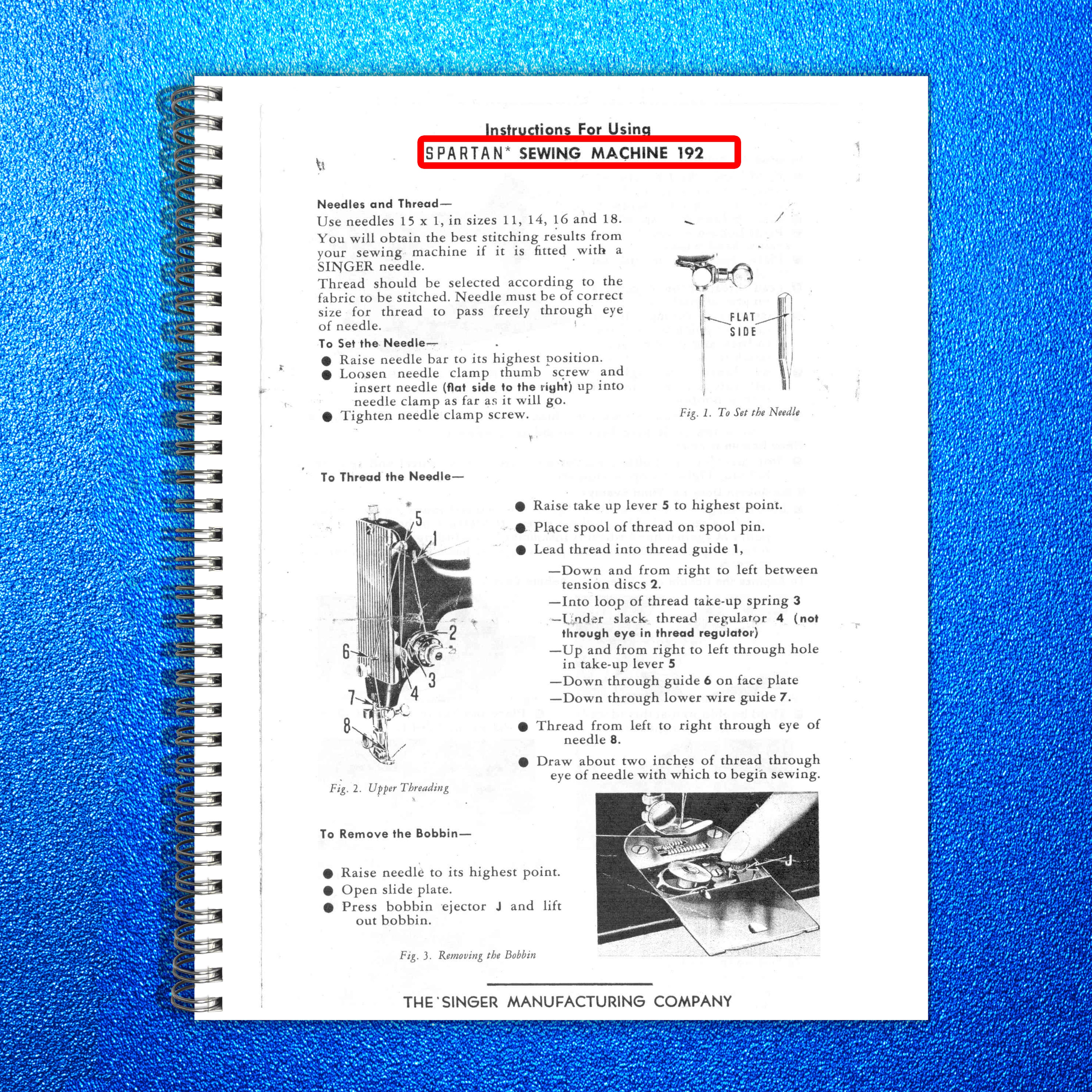 SINGER Spartan 192 Sewing Machine Instructions Manual - WIRE BOUND - COVERS