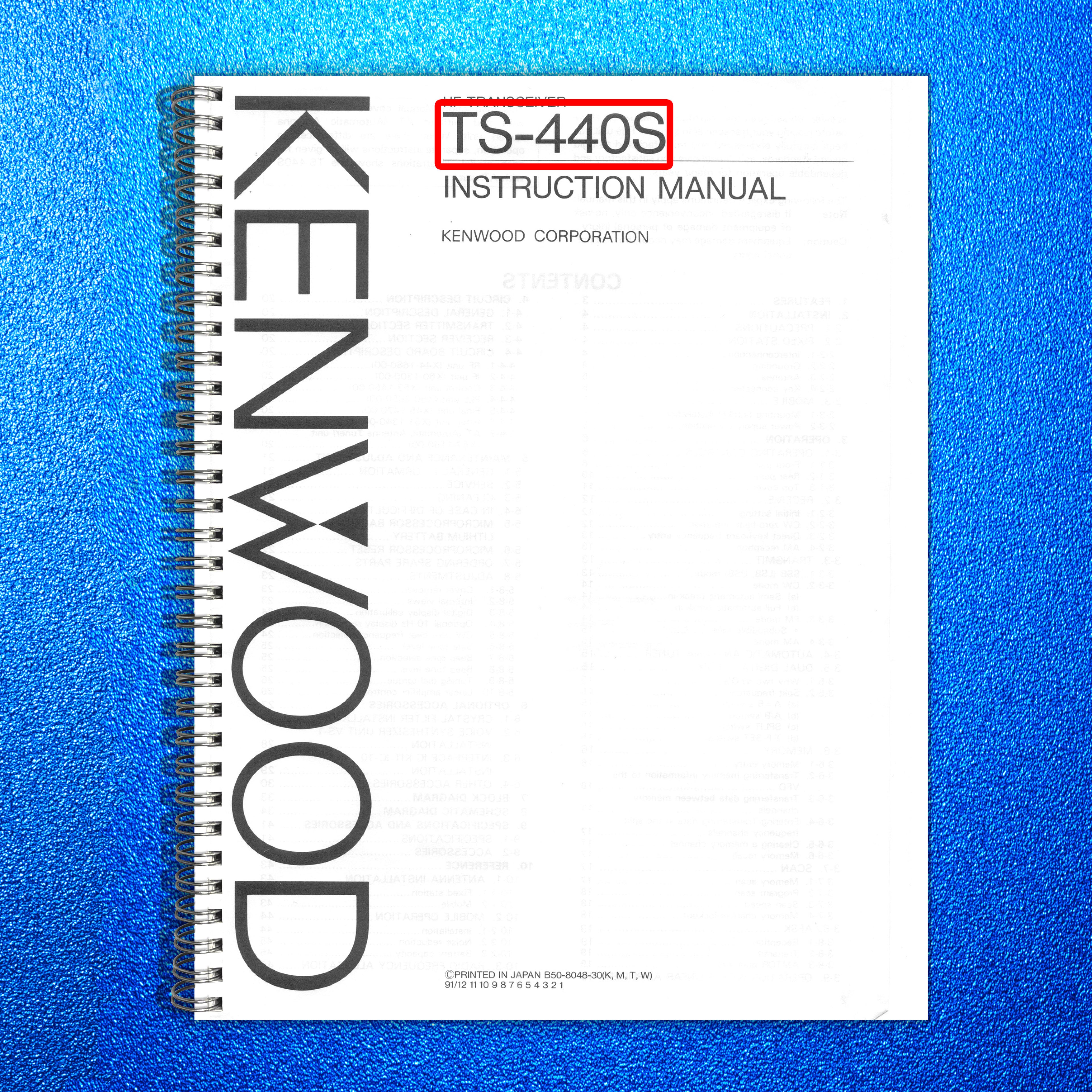 KENWOOD TS-440S HF Transceiver Instruction Manual - WIRE BOUND - TOUGH COVERS