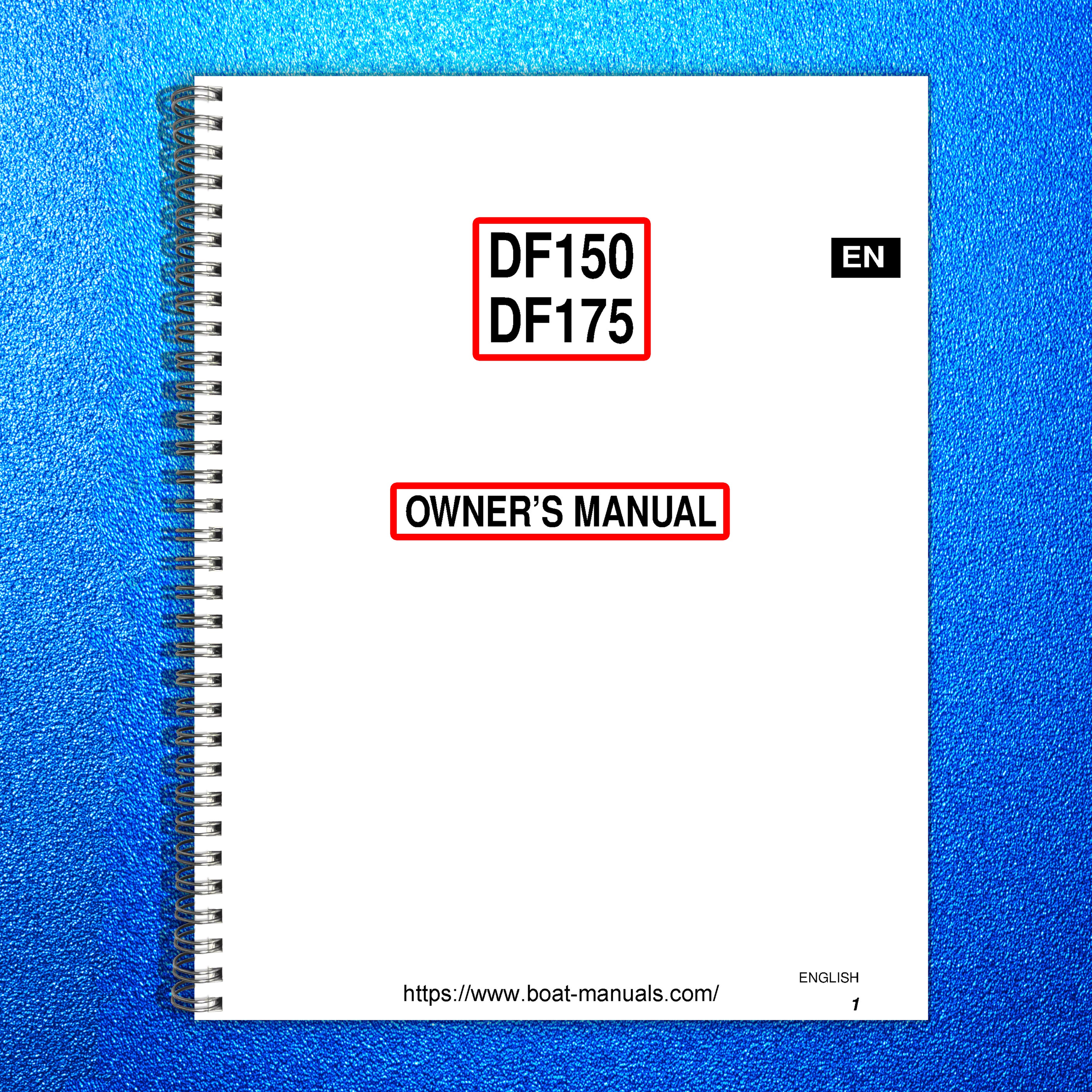 SUZUKI Outboard DF150 DF175 Owners Manual - STEEL WIRE BOUND - PROTECTIVE COVERS