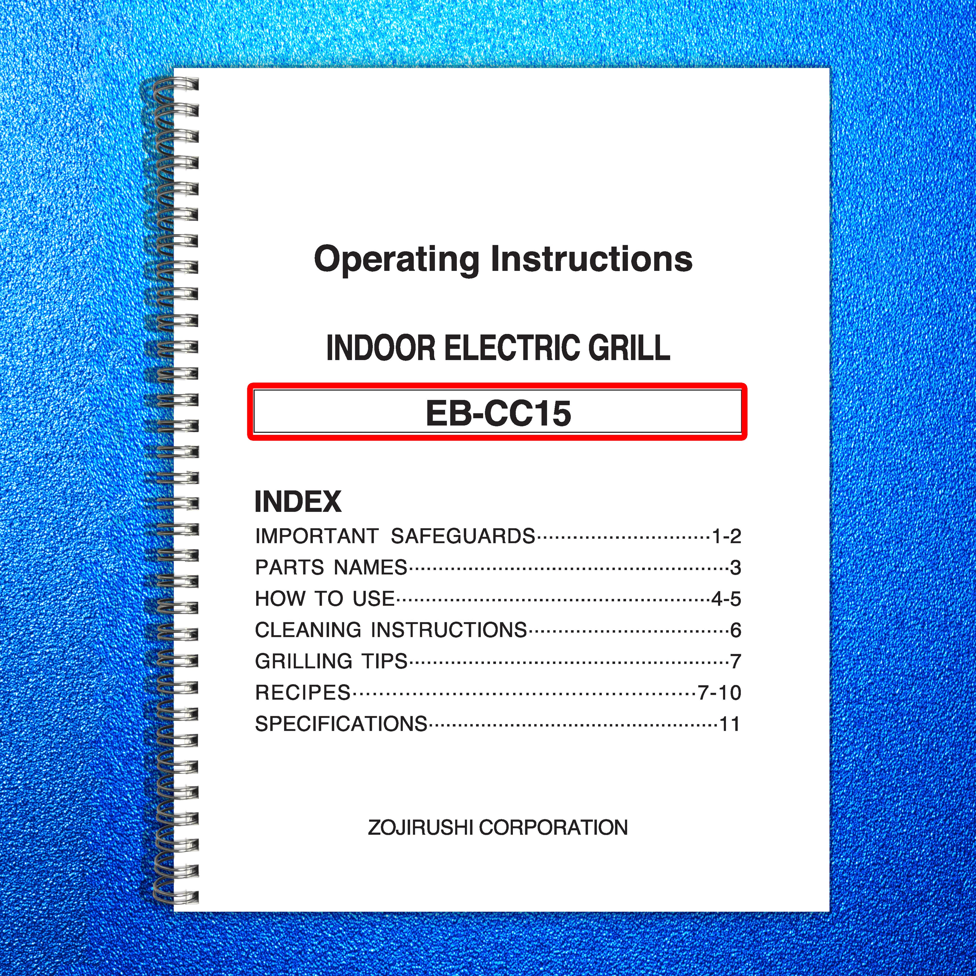 ZOJIRUSHI EB-CC15 Indoor Electric Grill Operating Instructions Manual - BOUND
