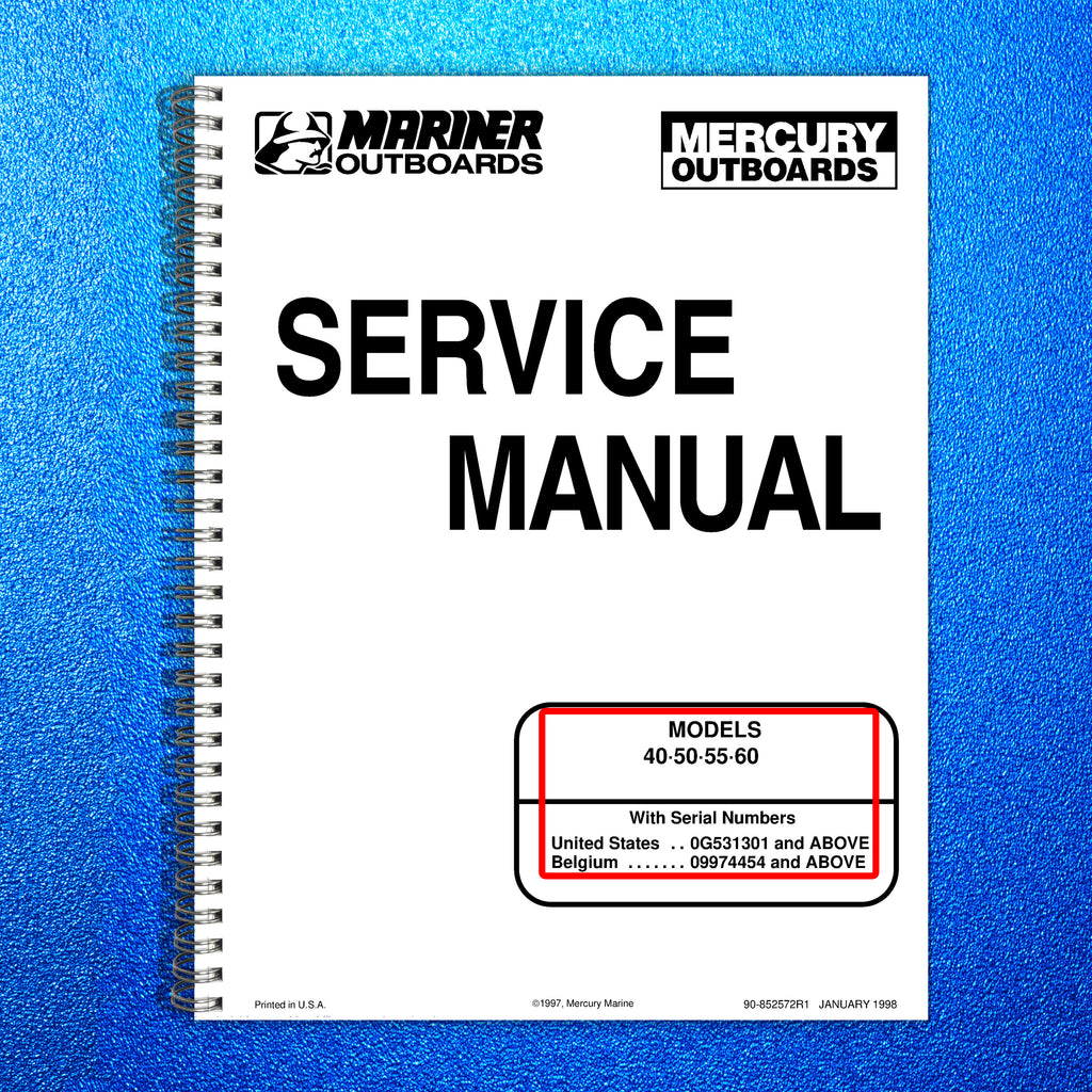 MERCURY 40 50 55 60 Service Manual Workbook 1998 VERSION - WIRE BOUND - COVERS
