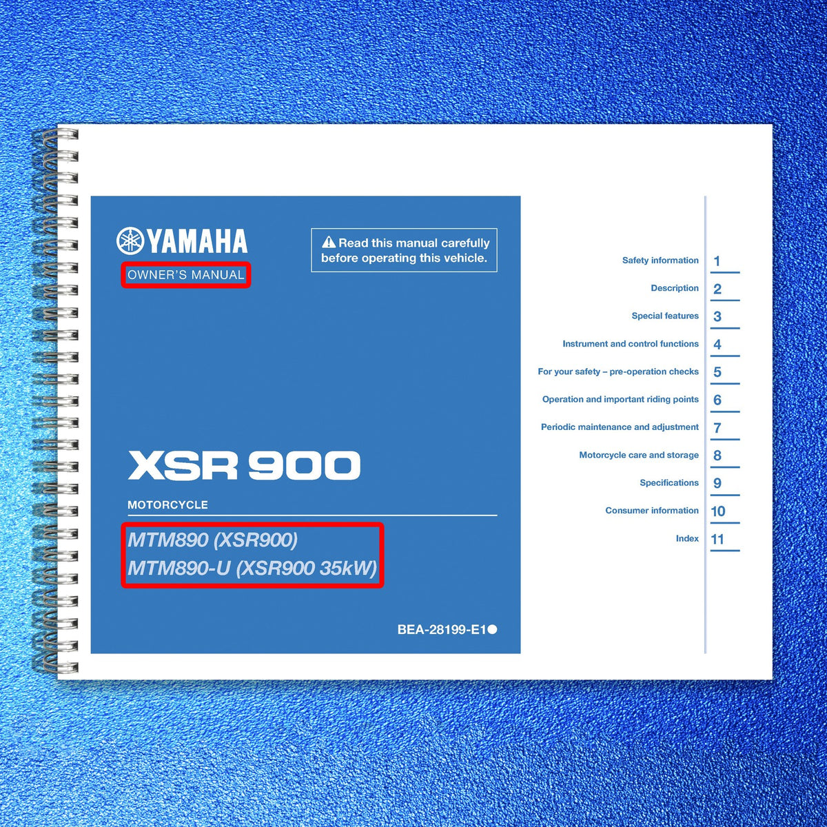 YAMAHA XSR900 MTM890 Motorcycle Owners Manual 2024 - WIRE BOUND - TOUGH COVERS