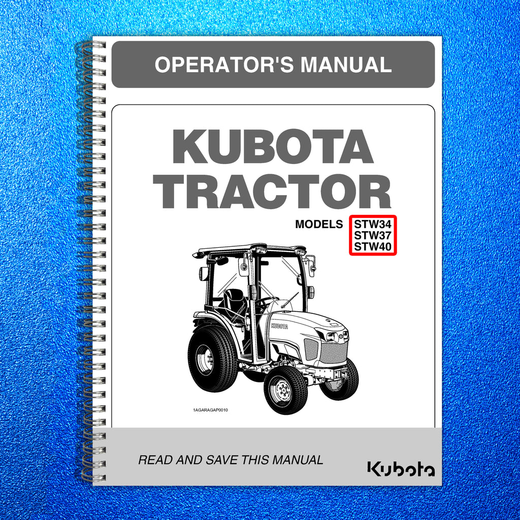 KUBOTA STW34 STW37 STW40 OPERATORS MANUAL - STEEL WIRE BOUND - PROTECTIVE COVERS