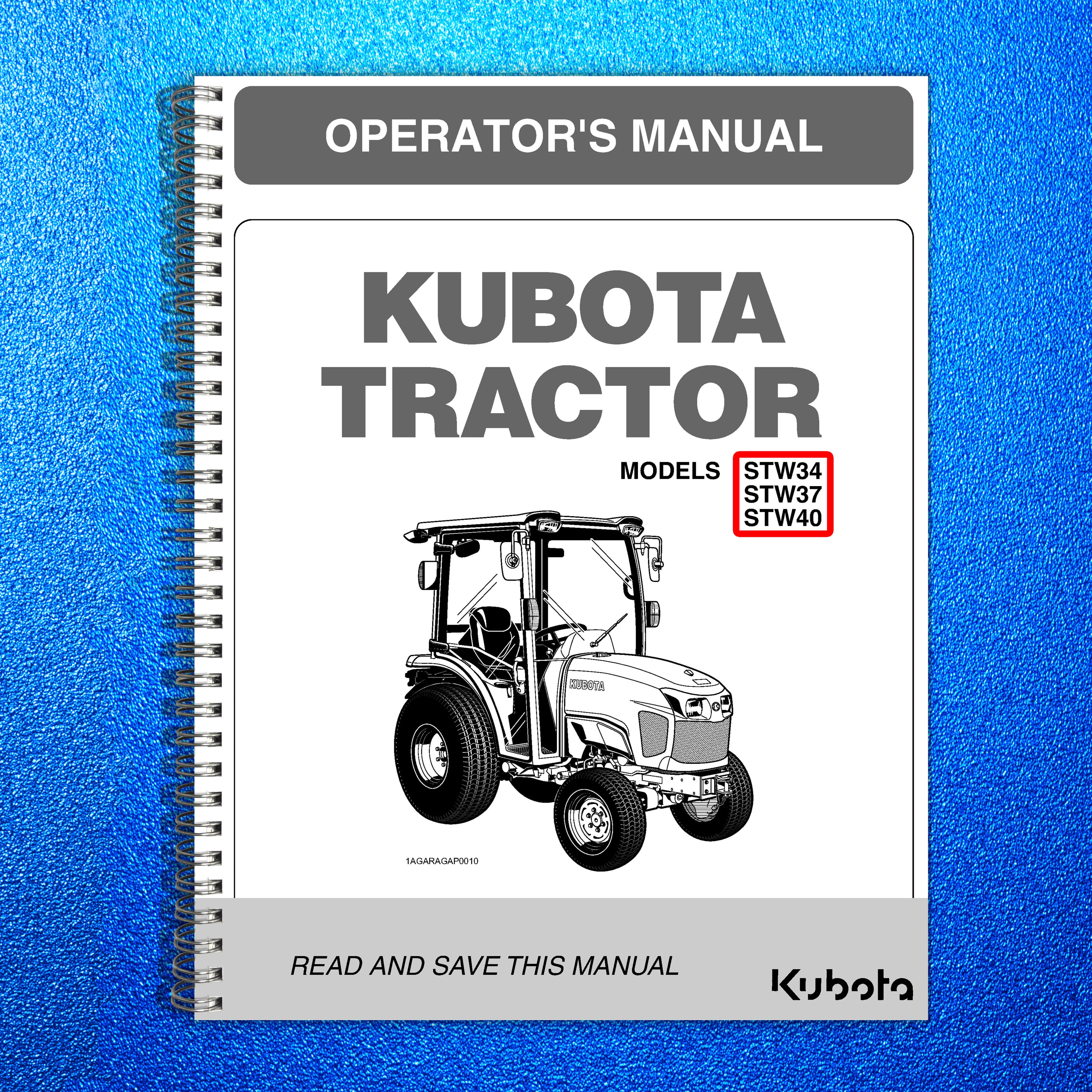 KUBOTA STW34 STW37 STW40 OPERATORS MANUAL - STEEL WIRE BOUND - PROTECTIVE COVERS