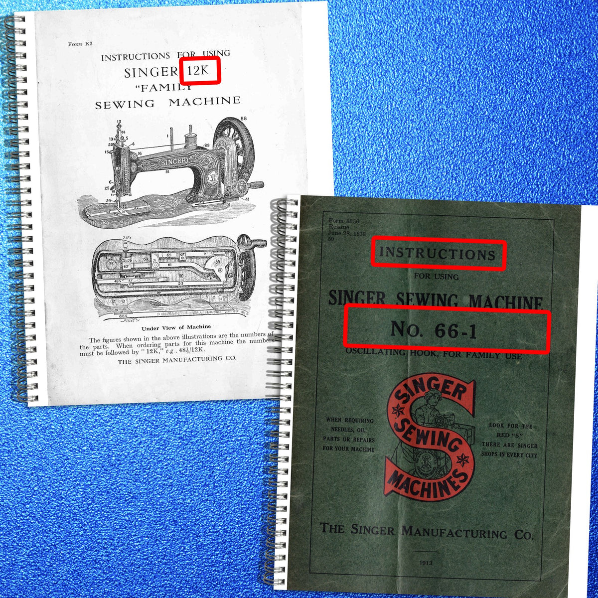 SINGER 12K 66-1 Sewing Machine Operators Manual BUNDLE - WIRE BOUND - COVERS