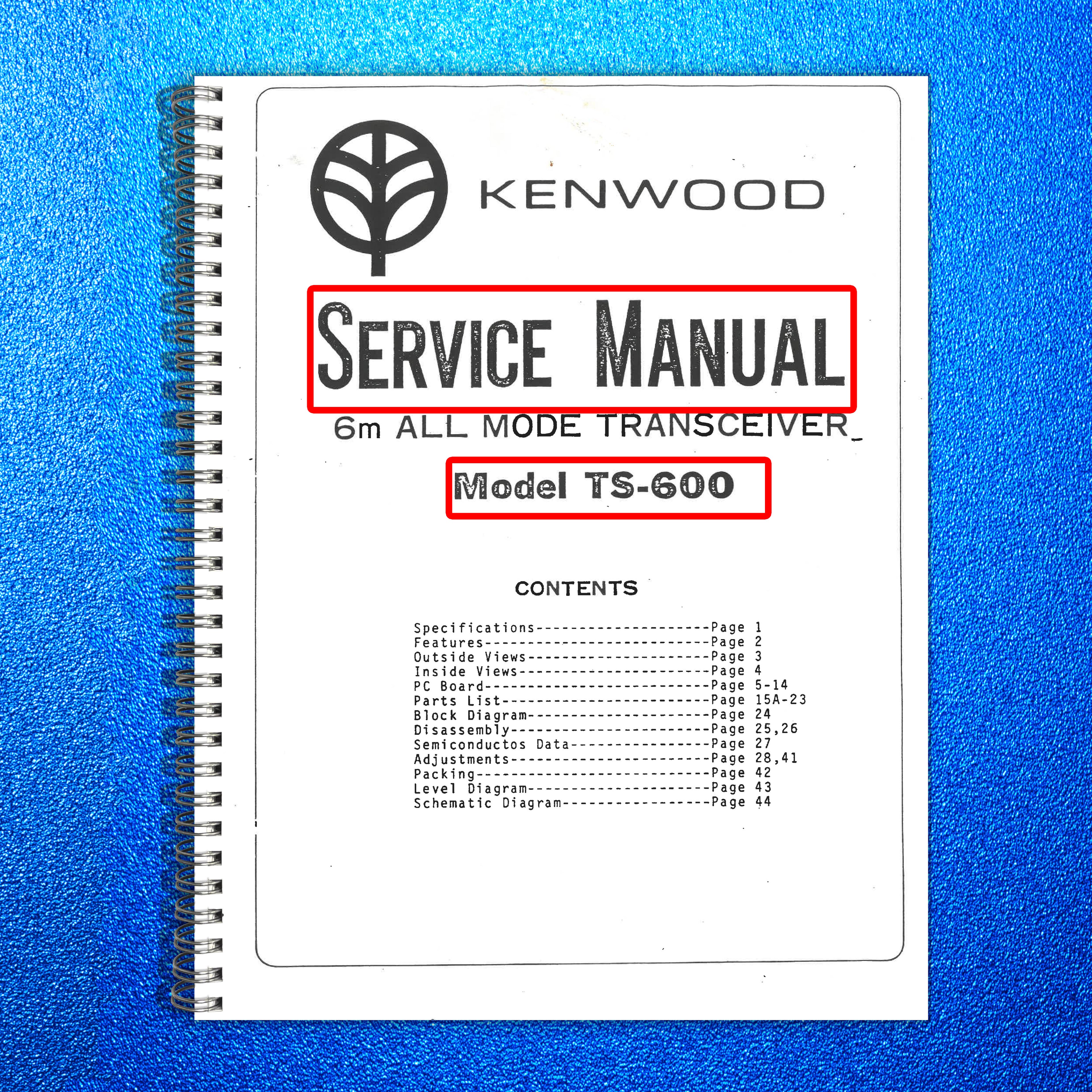 KENWOOD TS-600 6m Transceiver Service Manual - BOUND - COVERS - XL FOLDOUT PAGES
