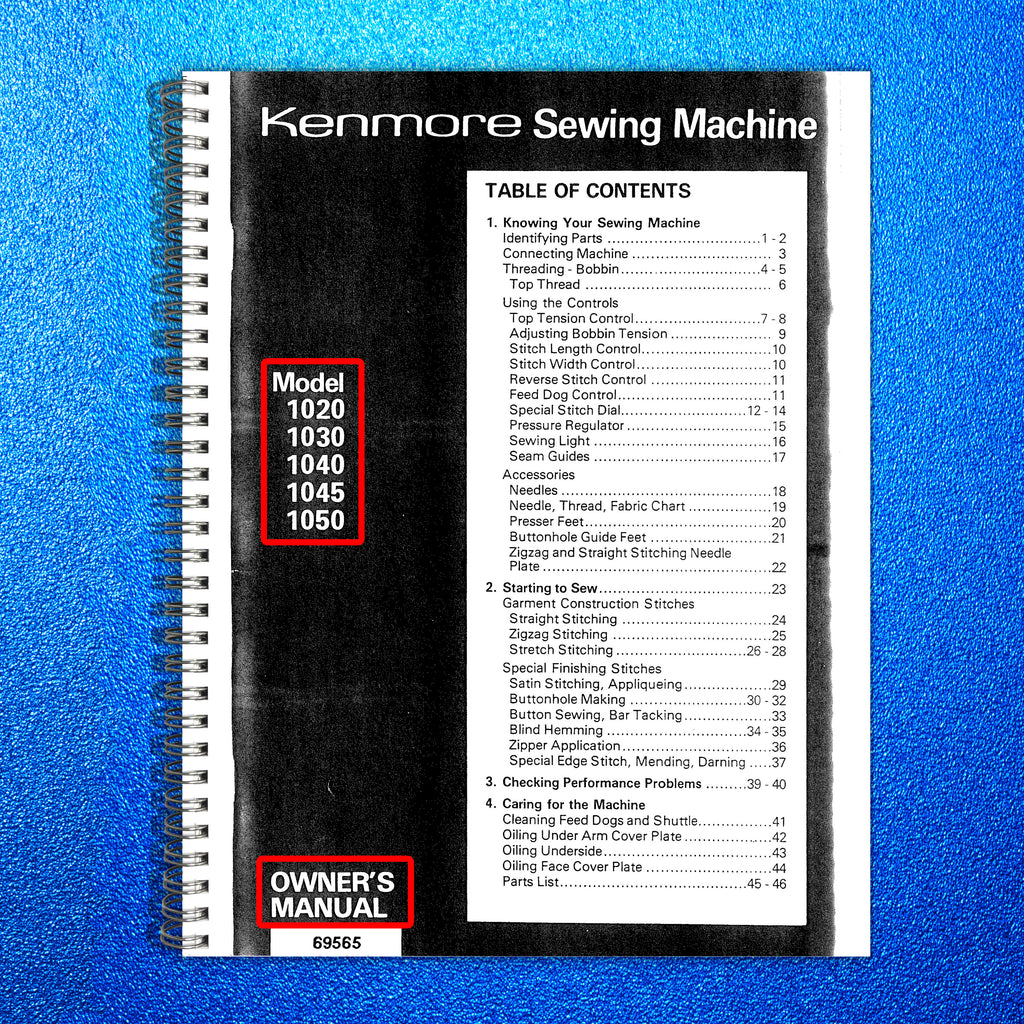 KENMORE 1020 1030 1040 1045 1050 Owners Manual, WIRE BOUND, TOUGH COVERS
