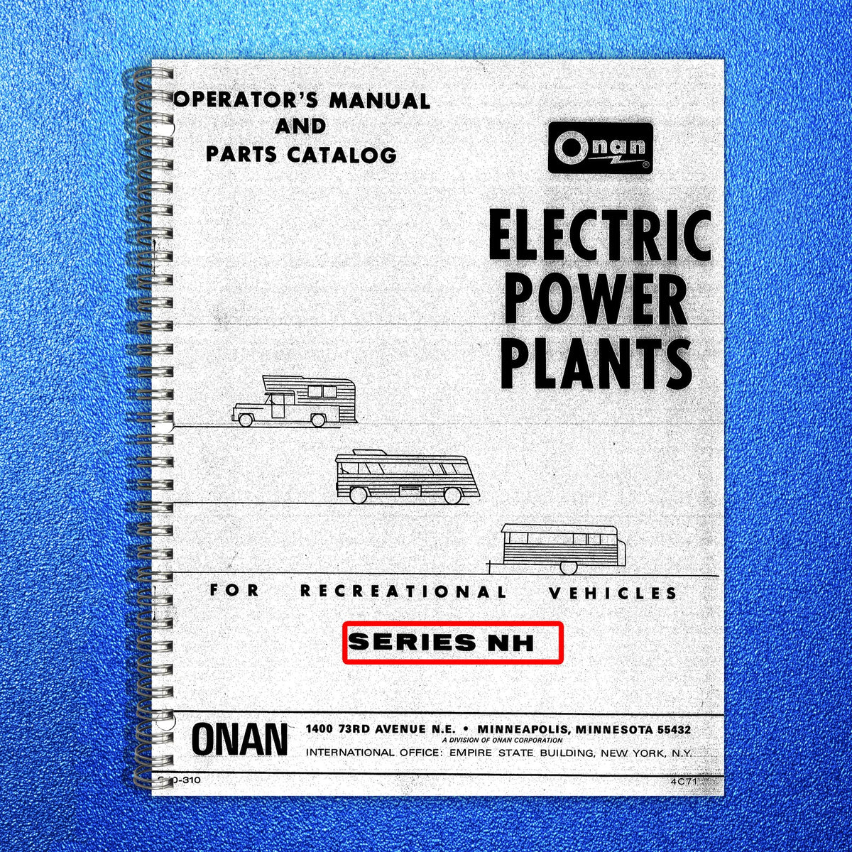 ONAN NH Series RV Generator Operators And Parts Manual - WIRE BOUND - COVERS