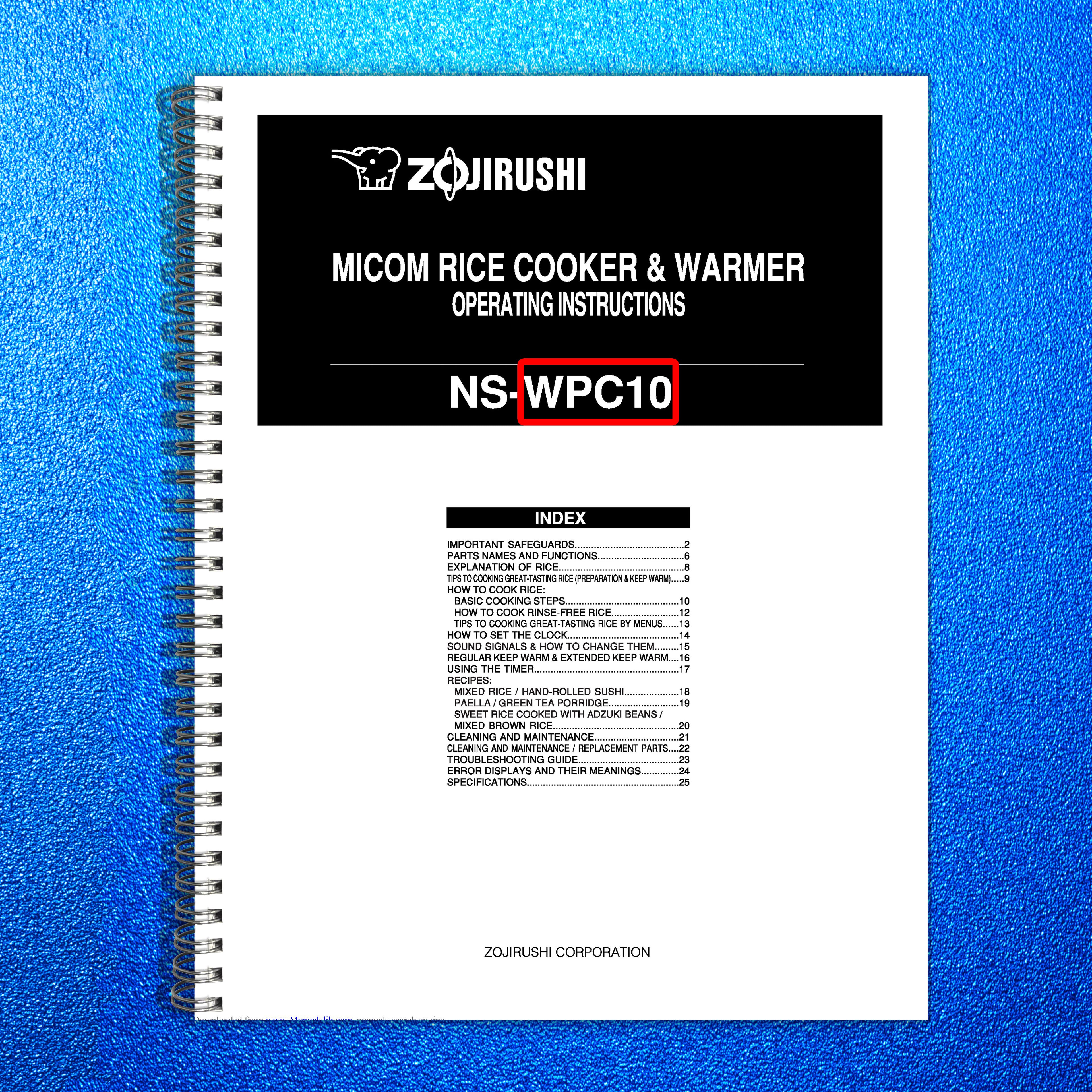 ZOJIRUSHI NS-WPC10 Micom Rice Cooker And Operating Instructions Manual - BOUND