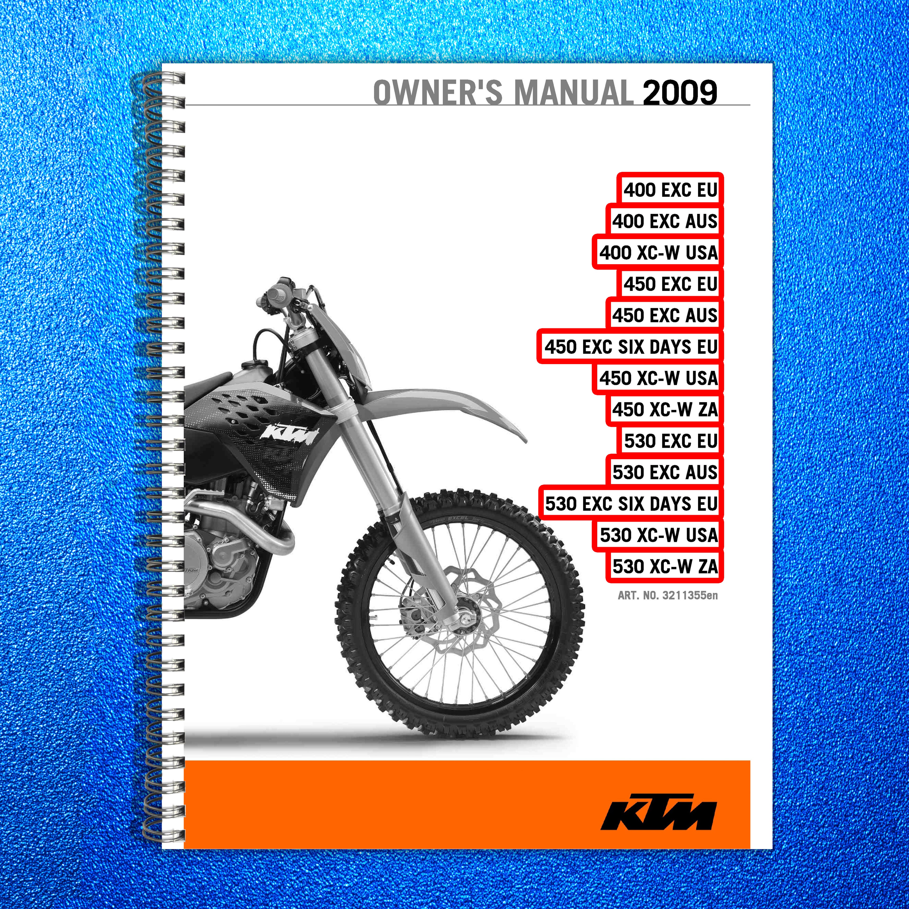KTM 400 450 530 EXC XC-W Owners Manual 2009 - STEEL WIRE BOUND - TOUGH COVERS