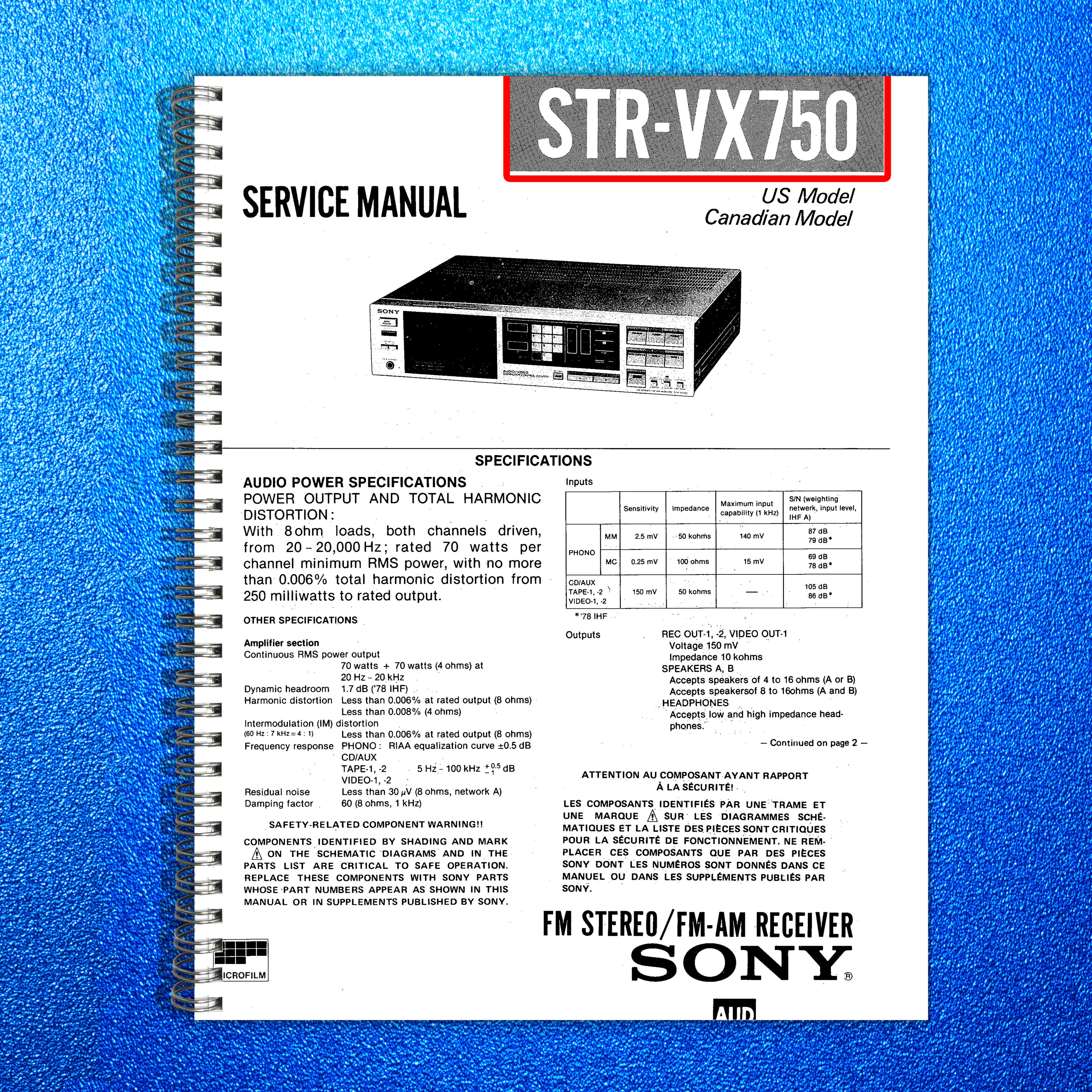 SONY STR-VX750 FM Stereo FM-AM Receiver Service Manual, BOUND, COVERS, FOLDOUTS
