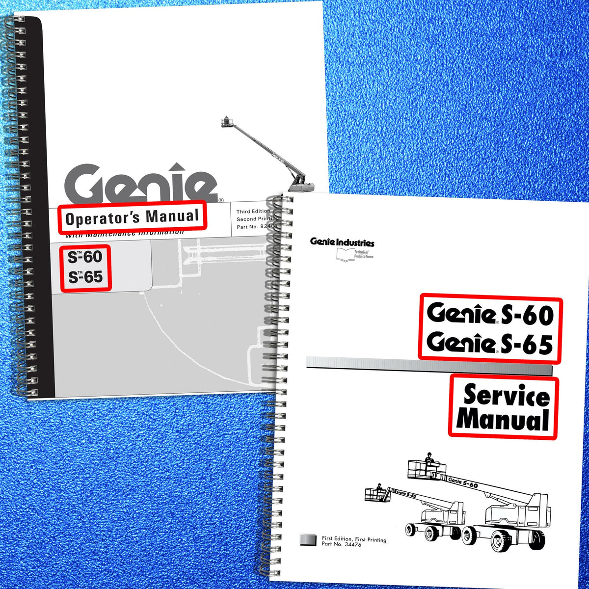 GENIE S-60 S-65 Operators & Service Manual BUNDLE - WIRE BOUND - TOUGH COVERS