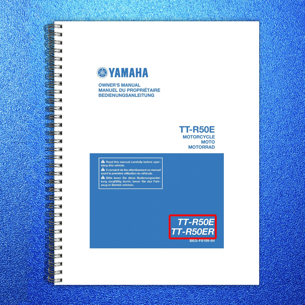 YAMAHA TT-R50E TT-R50ER Motorcycle Owners Manual 2023 - WIRE BOUND - COVERS