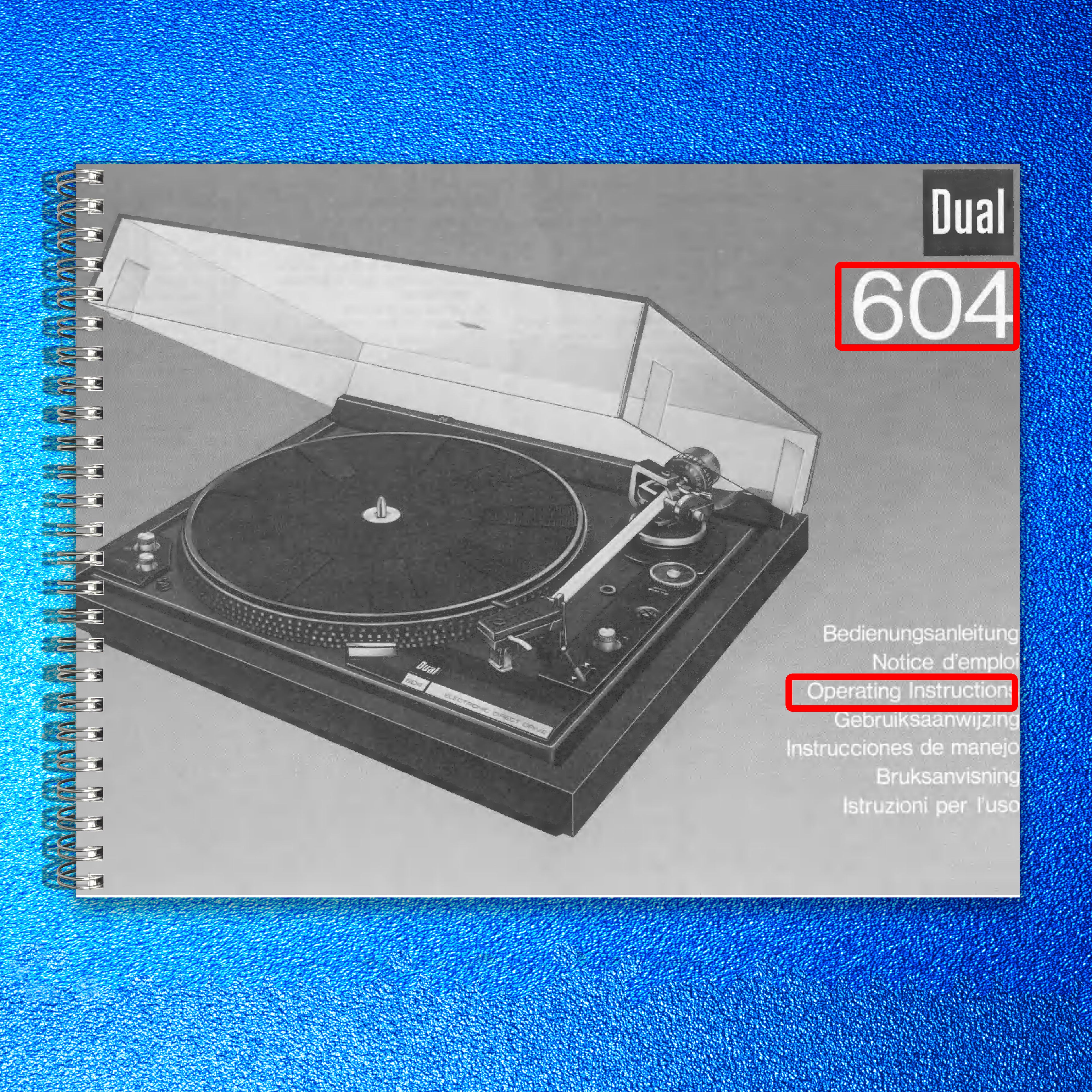 DUAL 604 Turntable Service Manual & User Manual BUNDLE, WIRE BOUND, TOUGH COVERS
