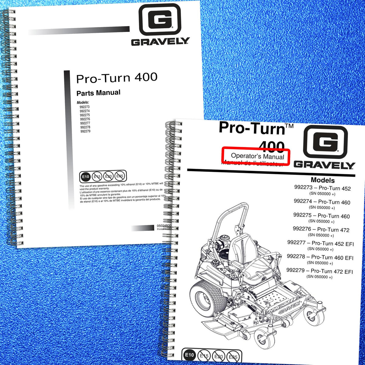 GRAVELY PRO-TURN 452 460 472 Parts & Operators Manual BUNDLE - WIRE BOUND