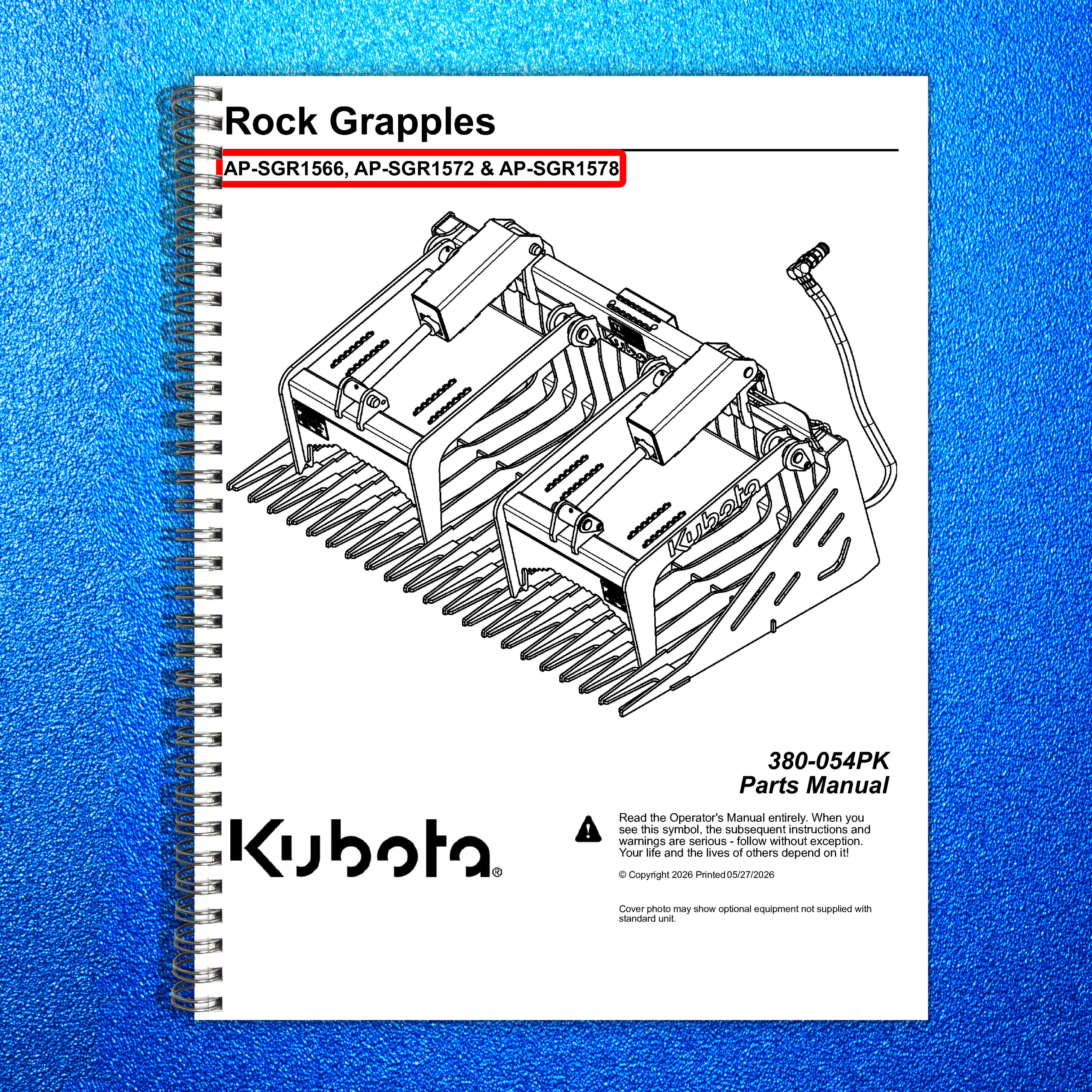 LAND PRIDE SGR15 Series Rock Grapples Parts Manual 2026 - WIRE BOUND - COVERS