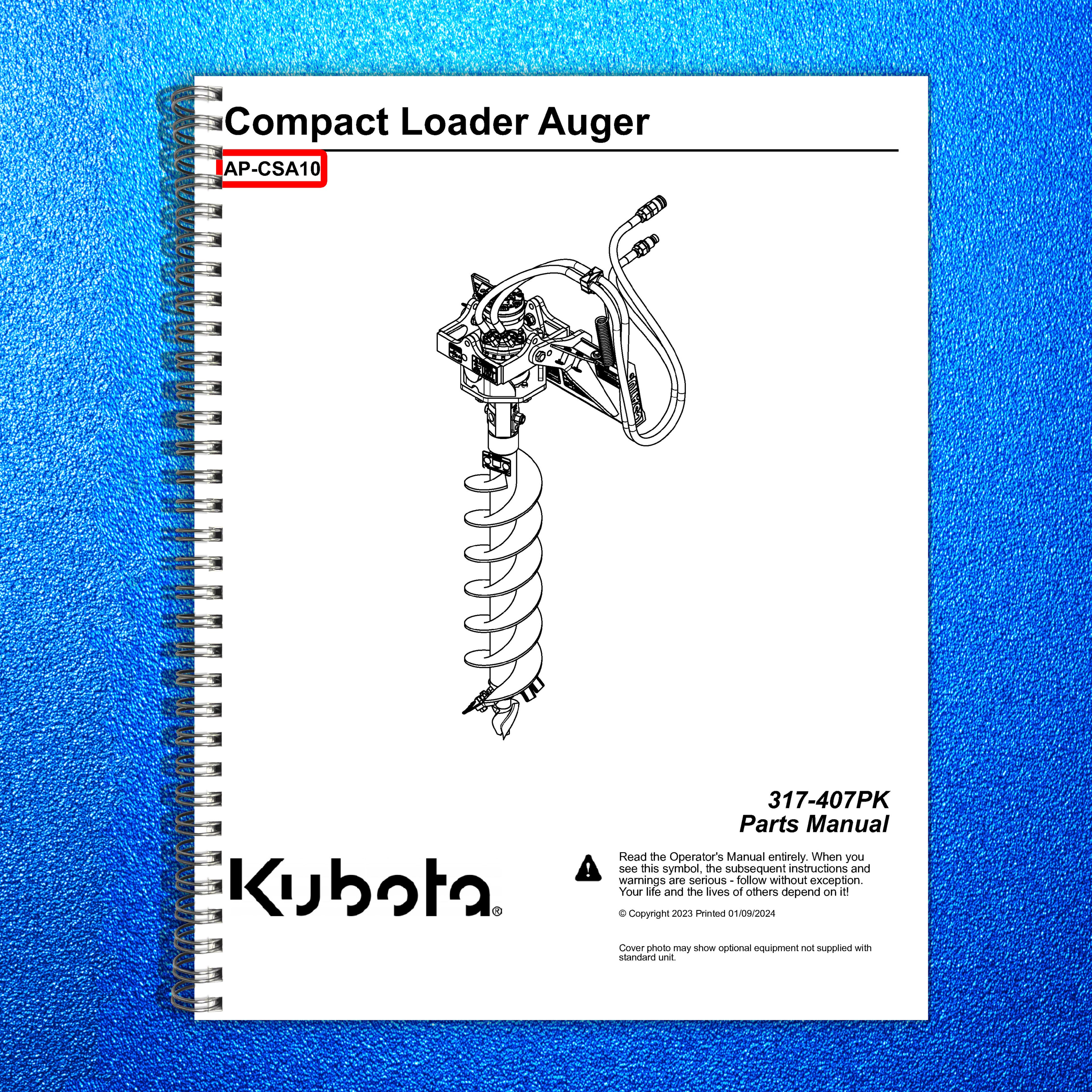LAND PRIDE CSA10 Series Compact Augers Parts Manual 2023 - WIRE BOUND - COVERS