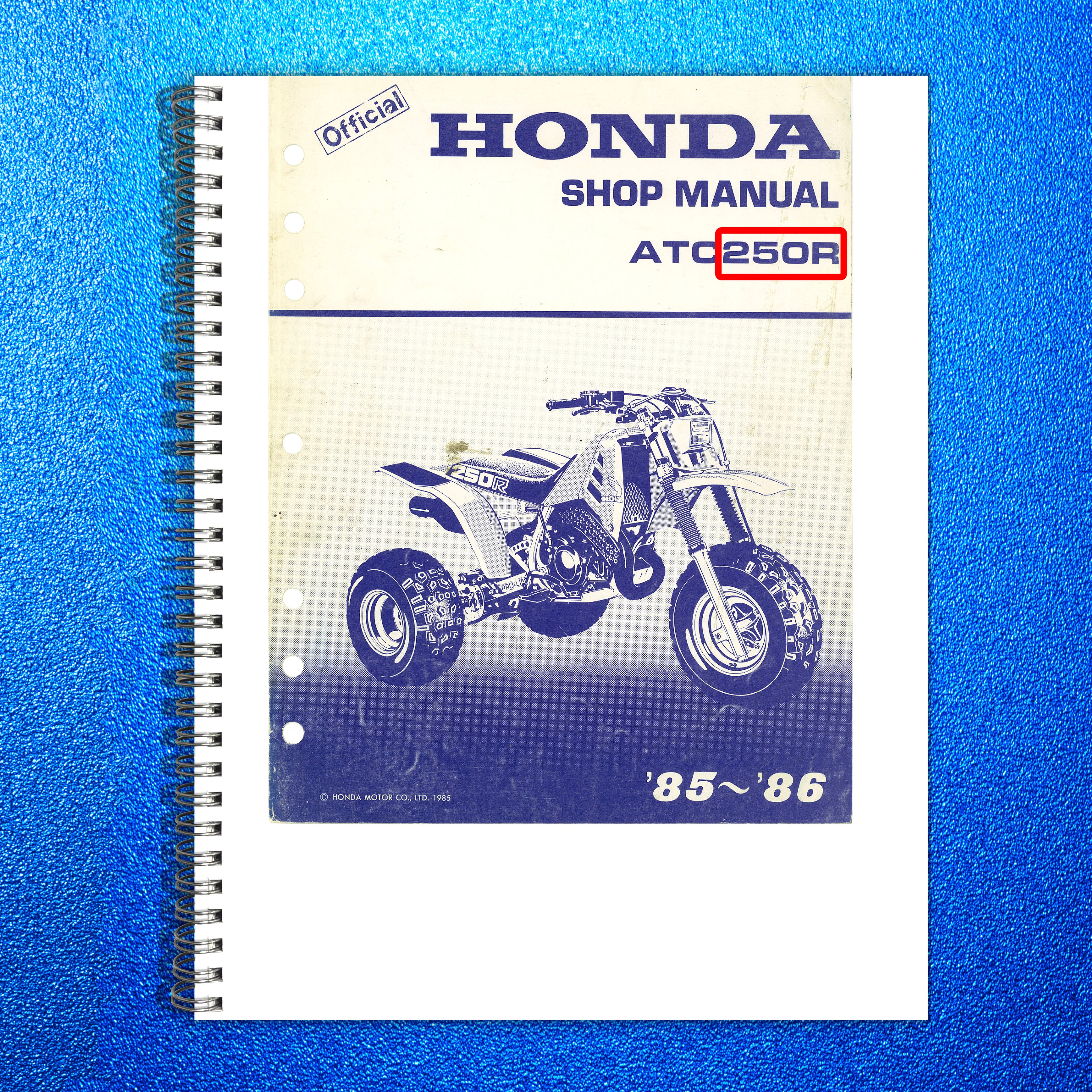 HONDA ATC250R ATV Service Manual 1985-1986 - STEEL WIRE BOUND - TOUGH COVERS