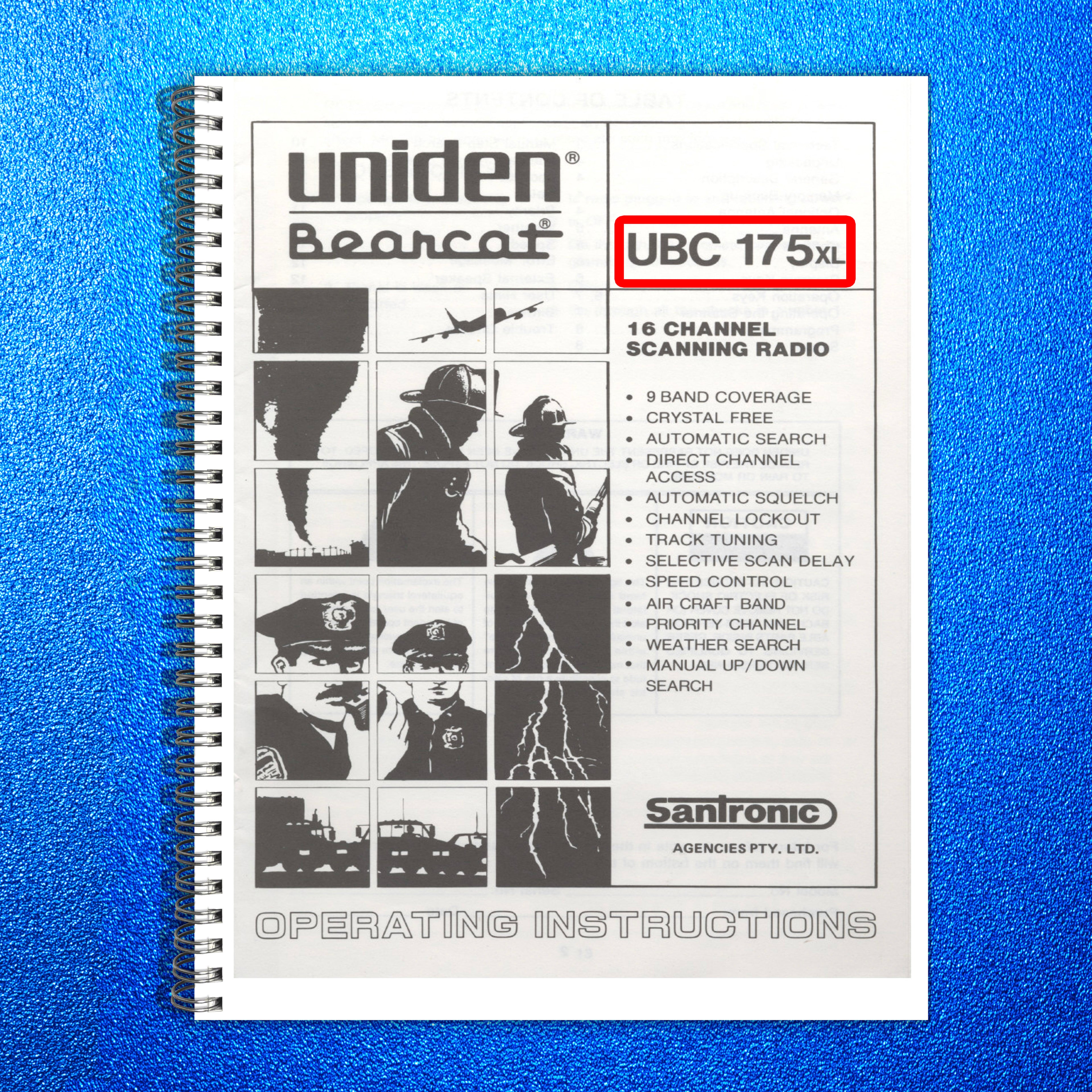 UNIDEN UBC175XL Scanner User Manual - STEEL WIRE BOUND - PROTECTIVE COVERS
