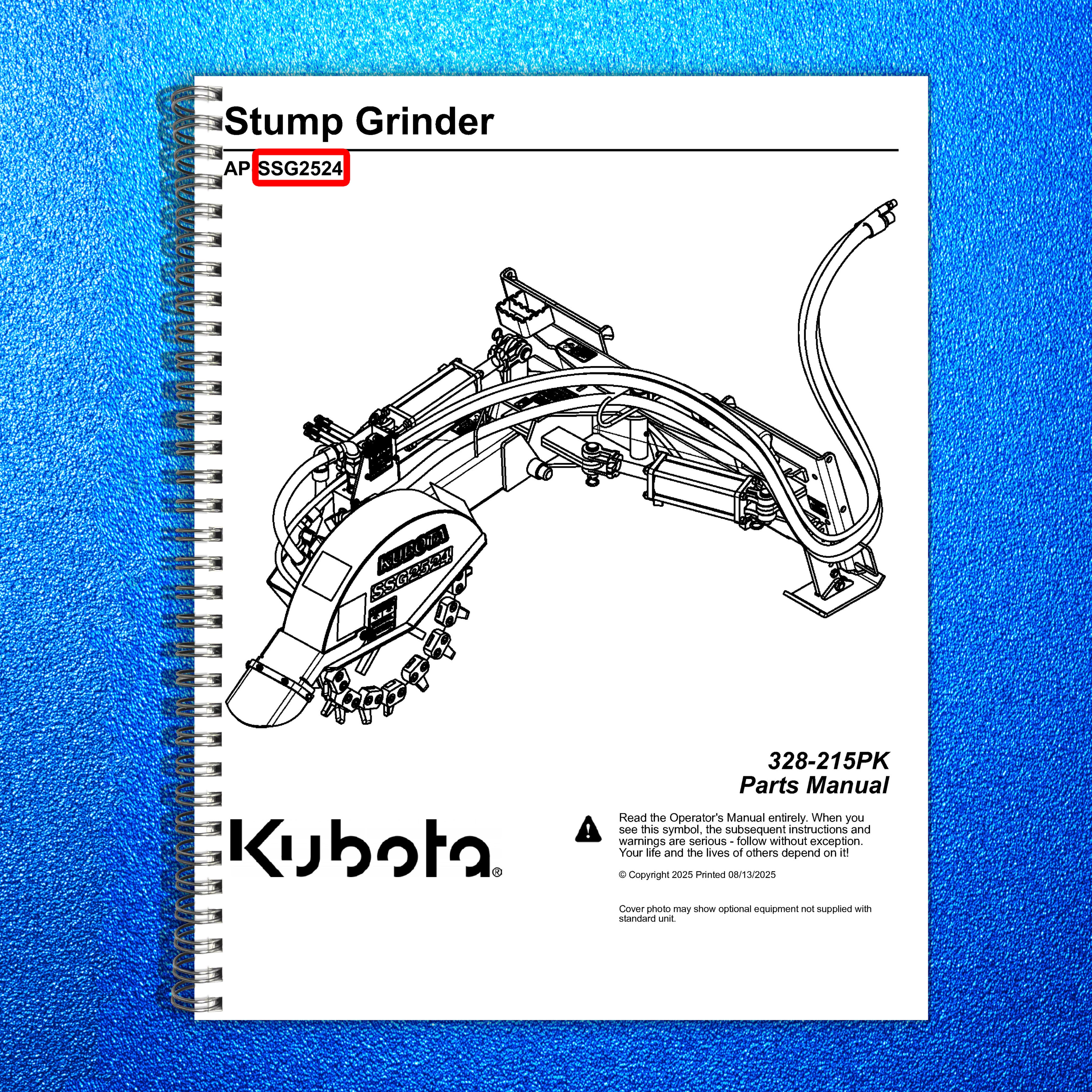 LAND PRIDE SSG25 Series Stump Grinders Parts Manual 2025 - WIRE BOUND - COVERS