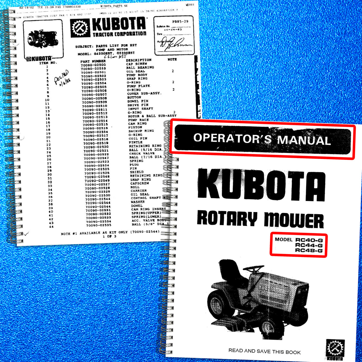 KUBOTA G42 G52 G62 RC40-G RC44-G RC48-G Parts & Operators Manual BUNDLE