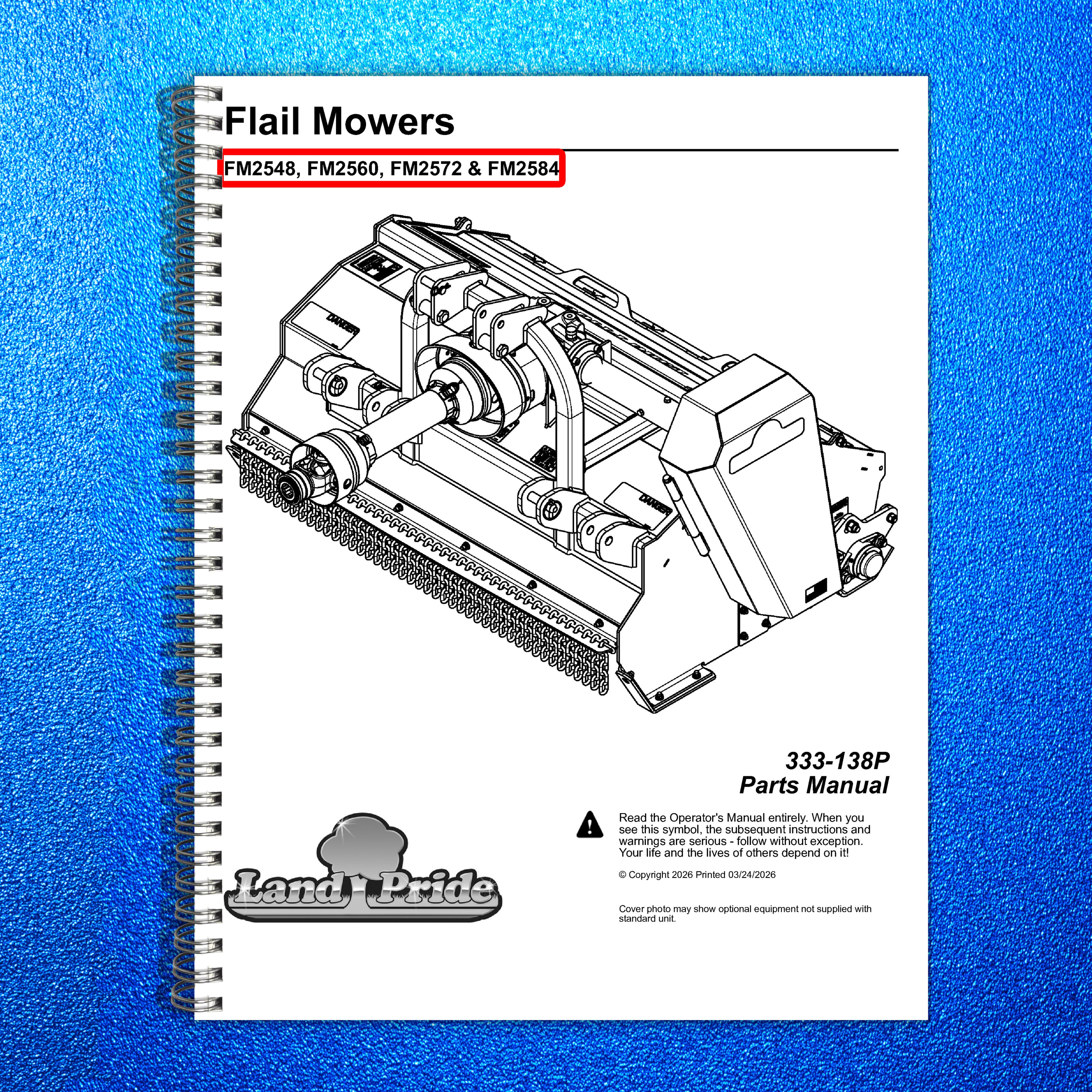 LAND PRIDE FM25 Series Flail Mowers Parts Manual 2026 - WIRE BOUND - COVERS