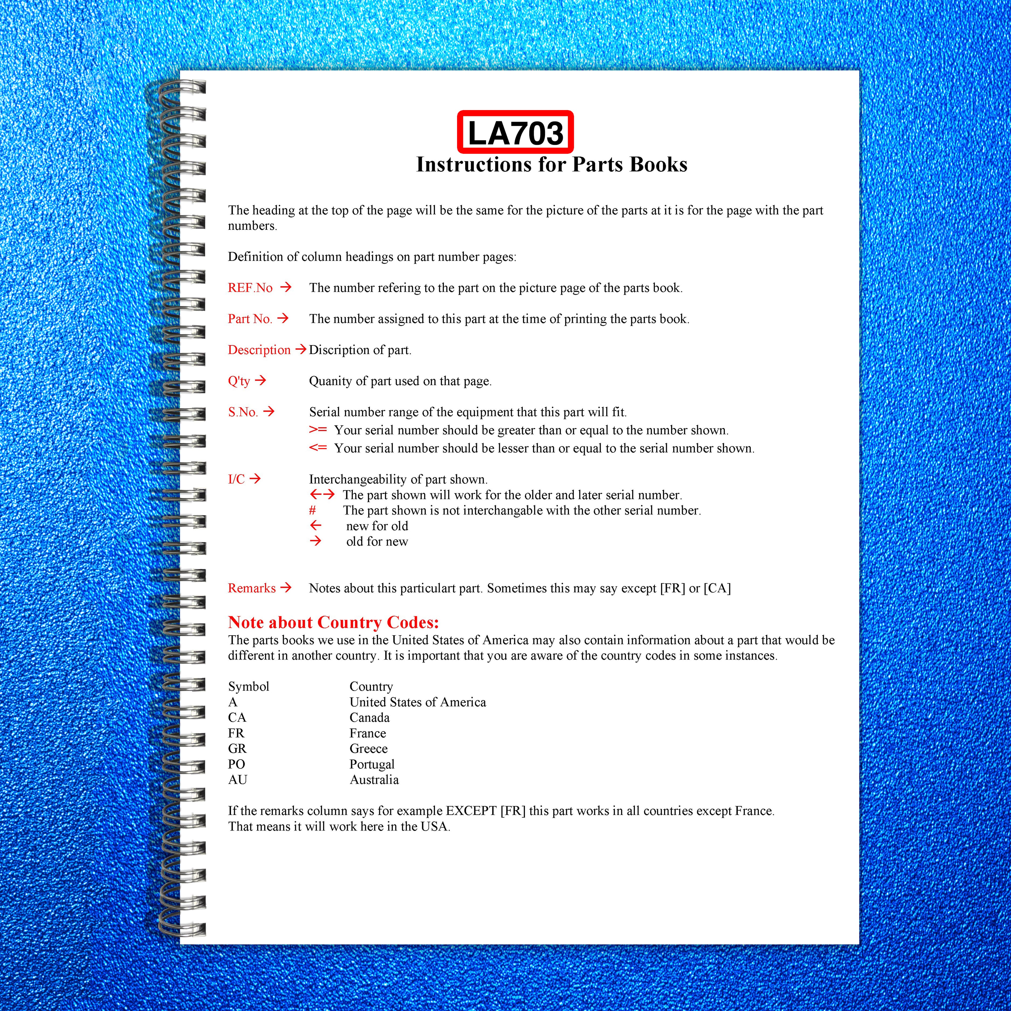 KUBOTA LA703 Loader Illustrated Parts List Manual - WIRE BOUND - TOUGH COVERS
