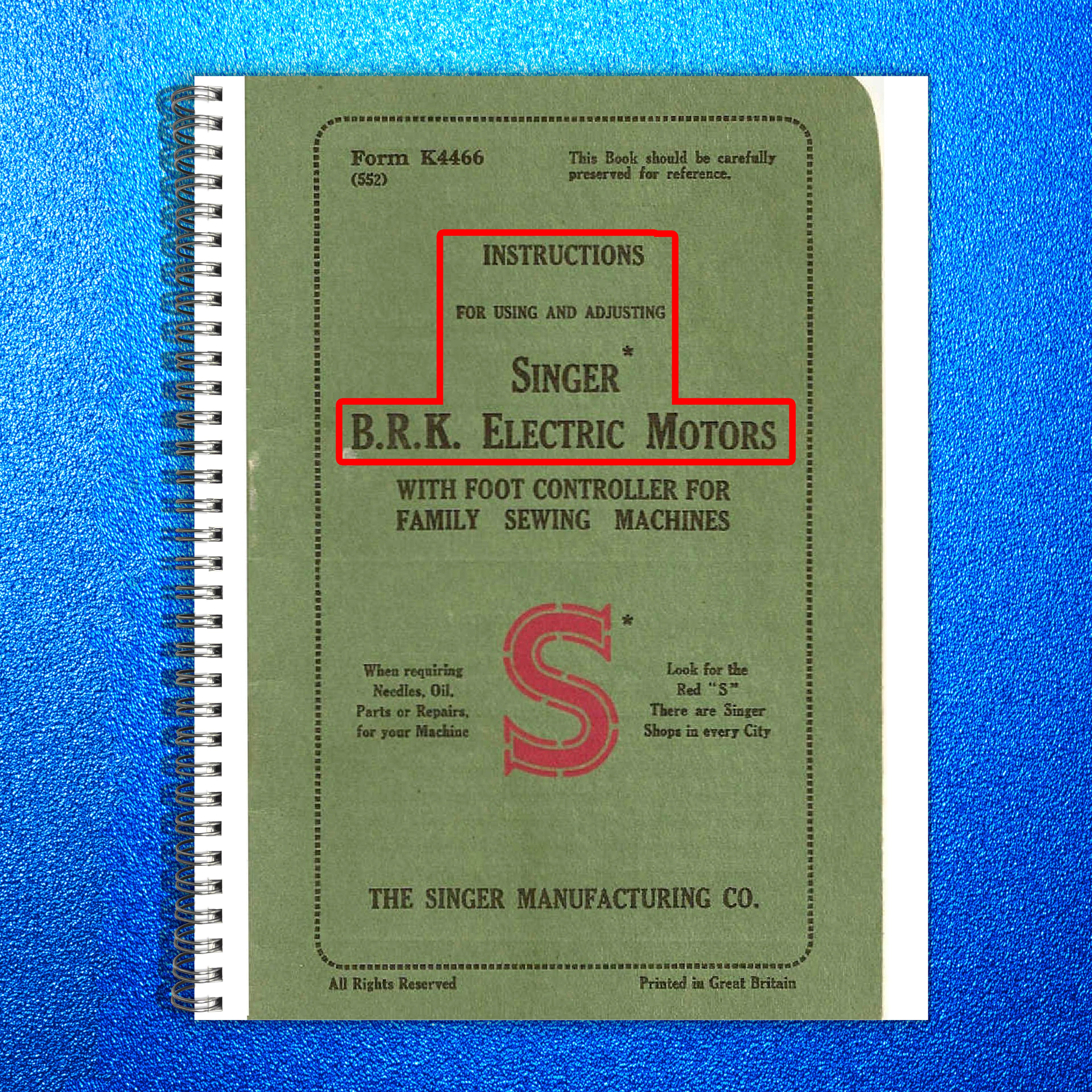 Singer BRK Electric Motors Instructions for Using and Adjusting Manual