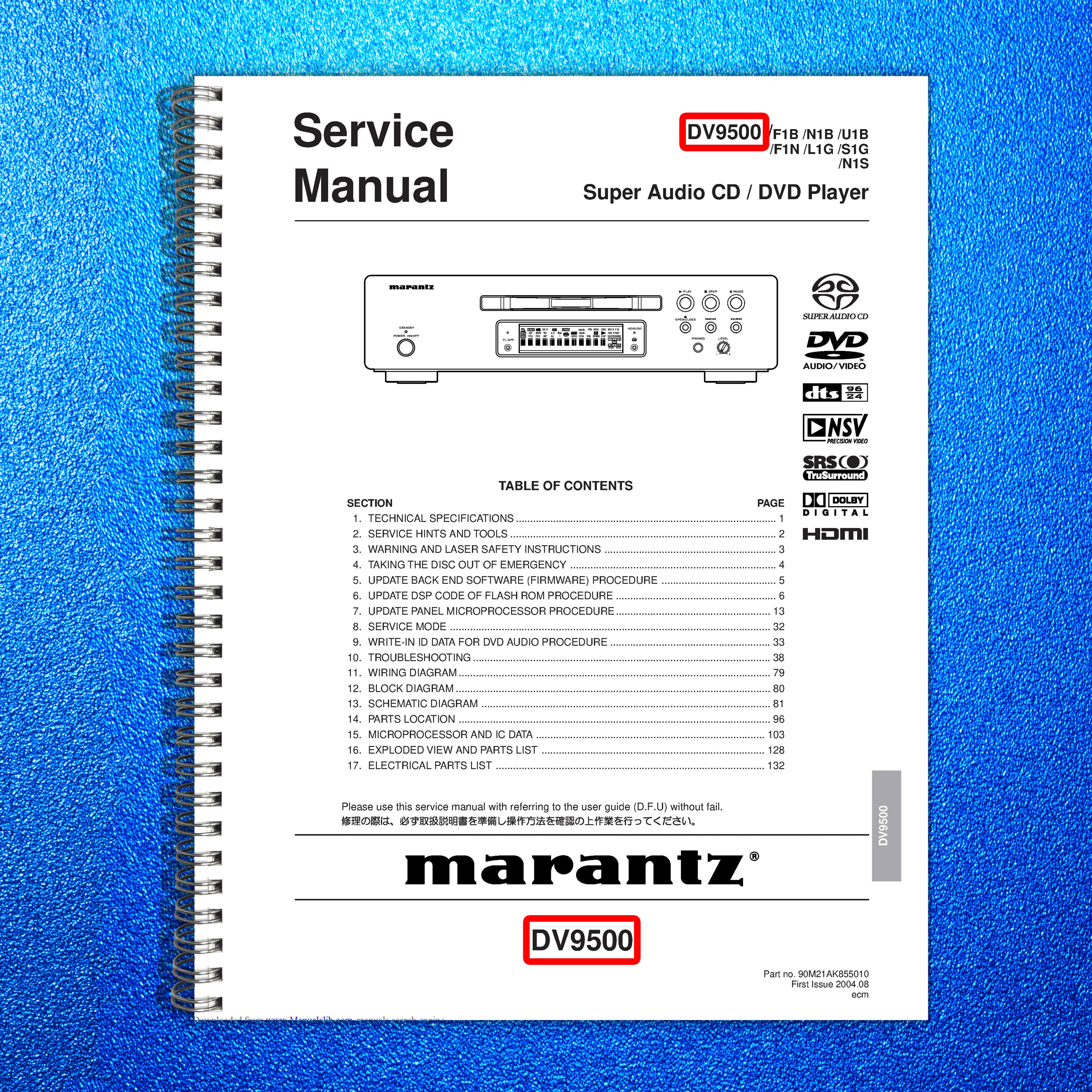 MARANTZ DV9500 Super Audio CD DVD Player Service Manual 2004 - WIRE BOUND