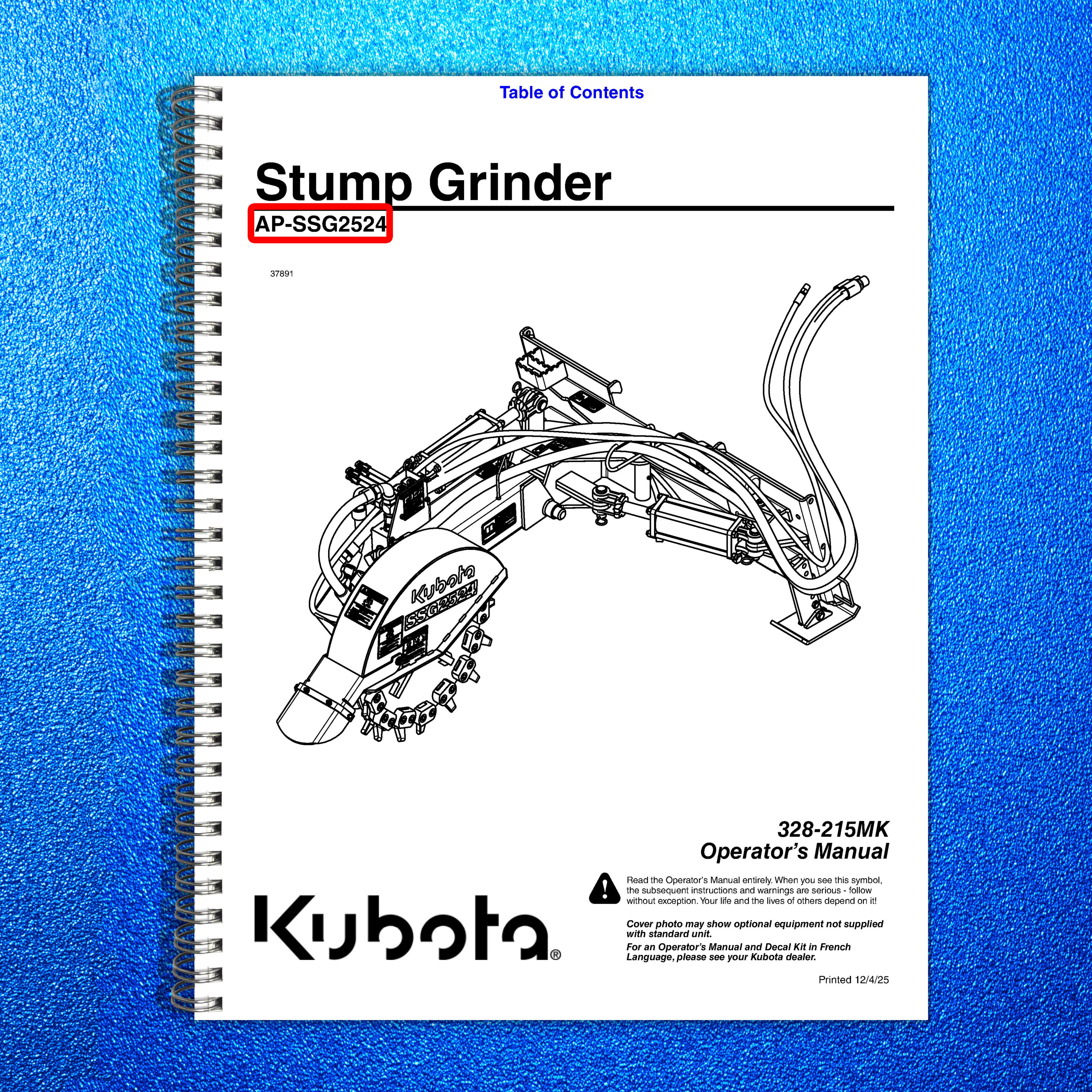 LAND PRIDE SSG25 Series Stump Grinders Operators Manual - WIRE BOUND - COVERS