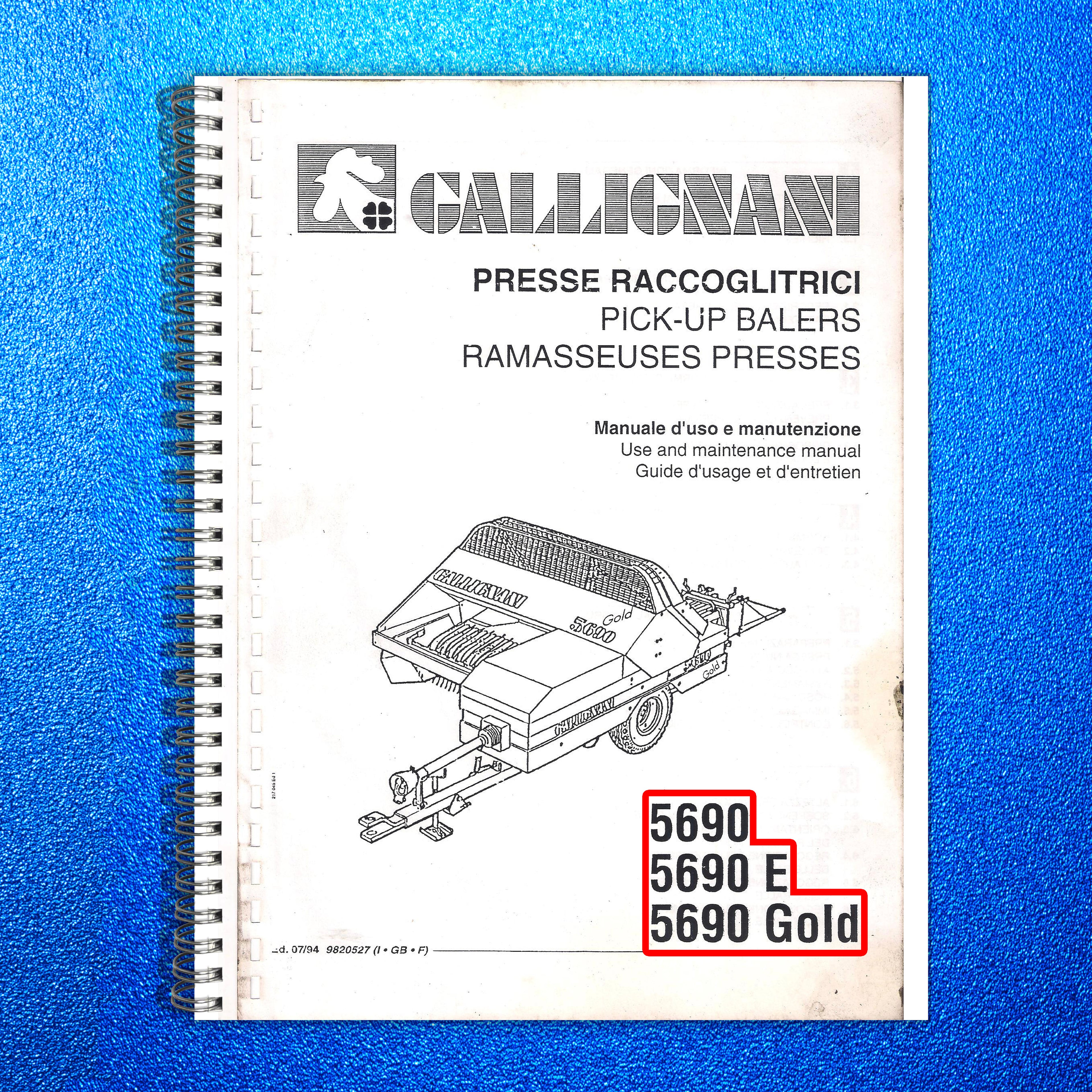 GALLIGNANI 5690 E Baler Operators Manual - STEEL WIRE BOUND - PROTECTIVE COVERS
