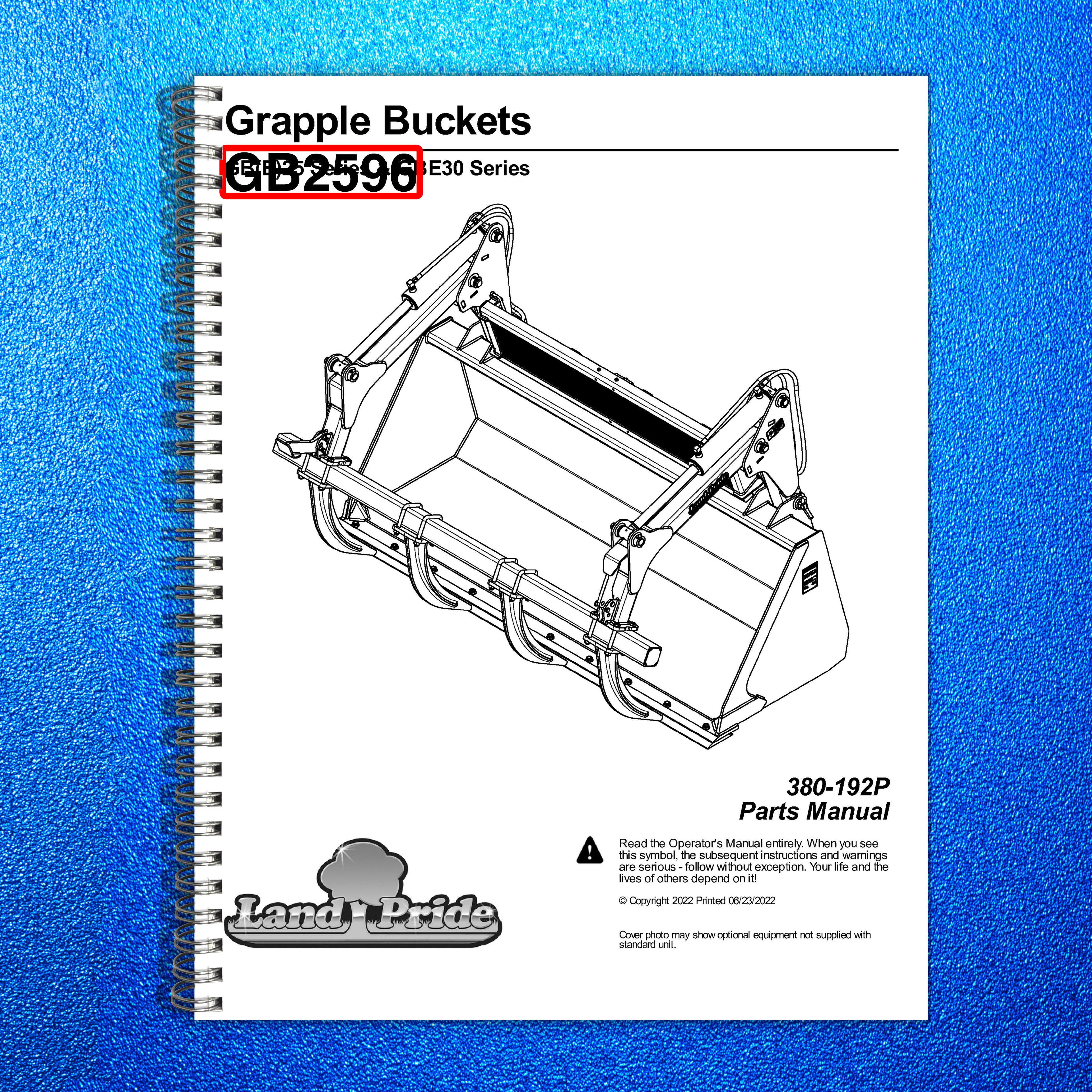 LAND PRIDE GB2596 Series Grapple Buckets Parts Manual 2022 - WIRE BOUND - COVERS