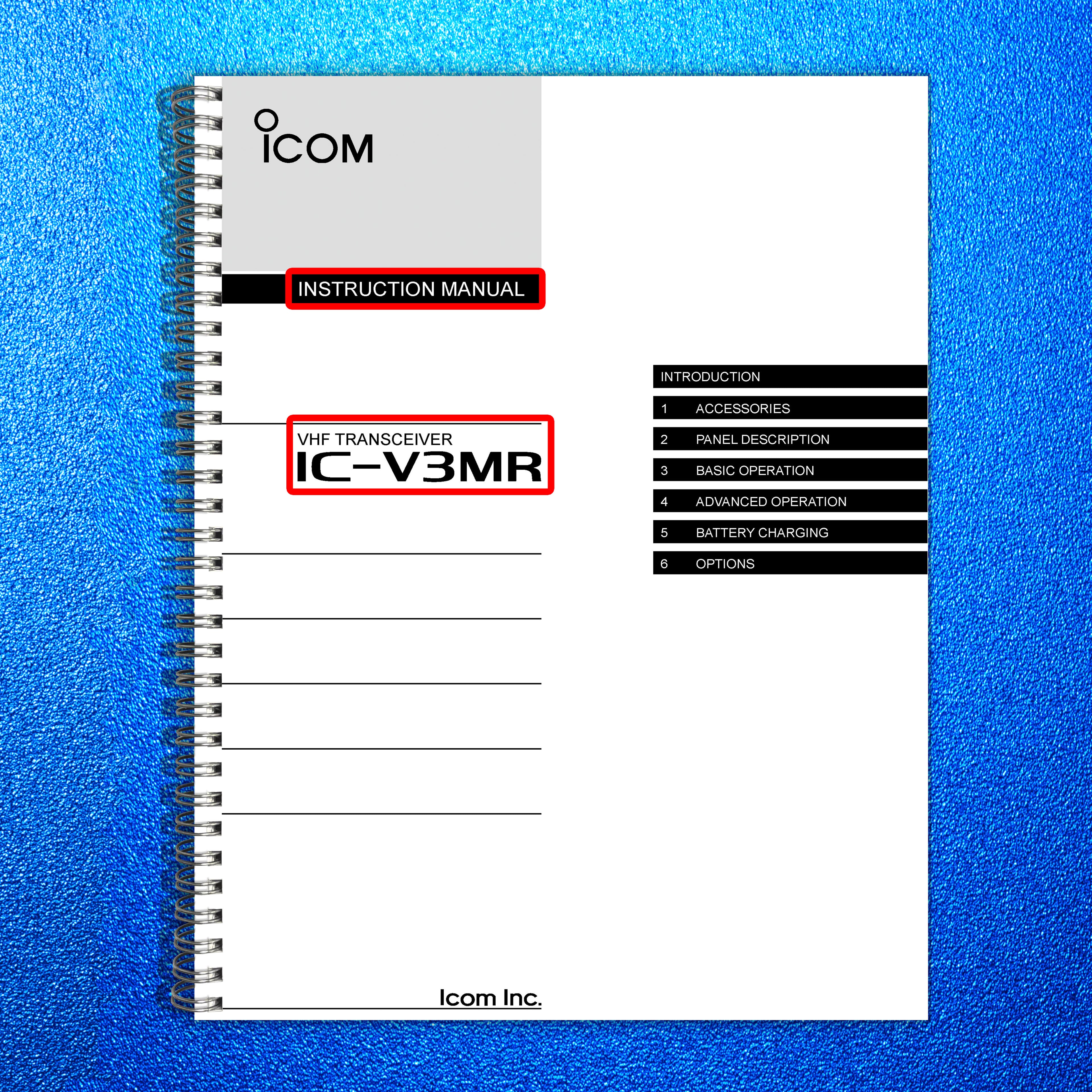 ICOM IC-V3MR TRANSCEIVER INSTRUCTION MANUAL - STEEL WIRE BOUND - TOUGH COVERS