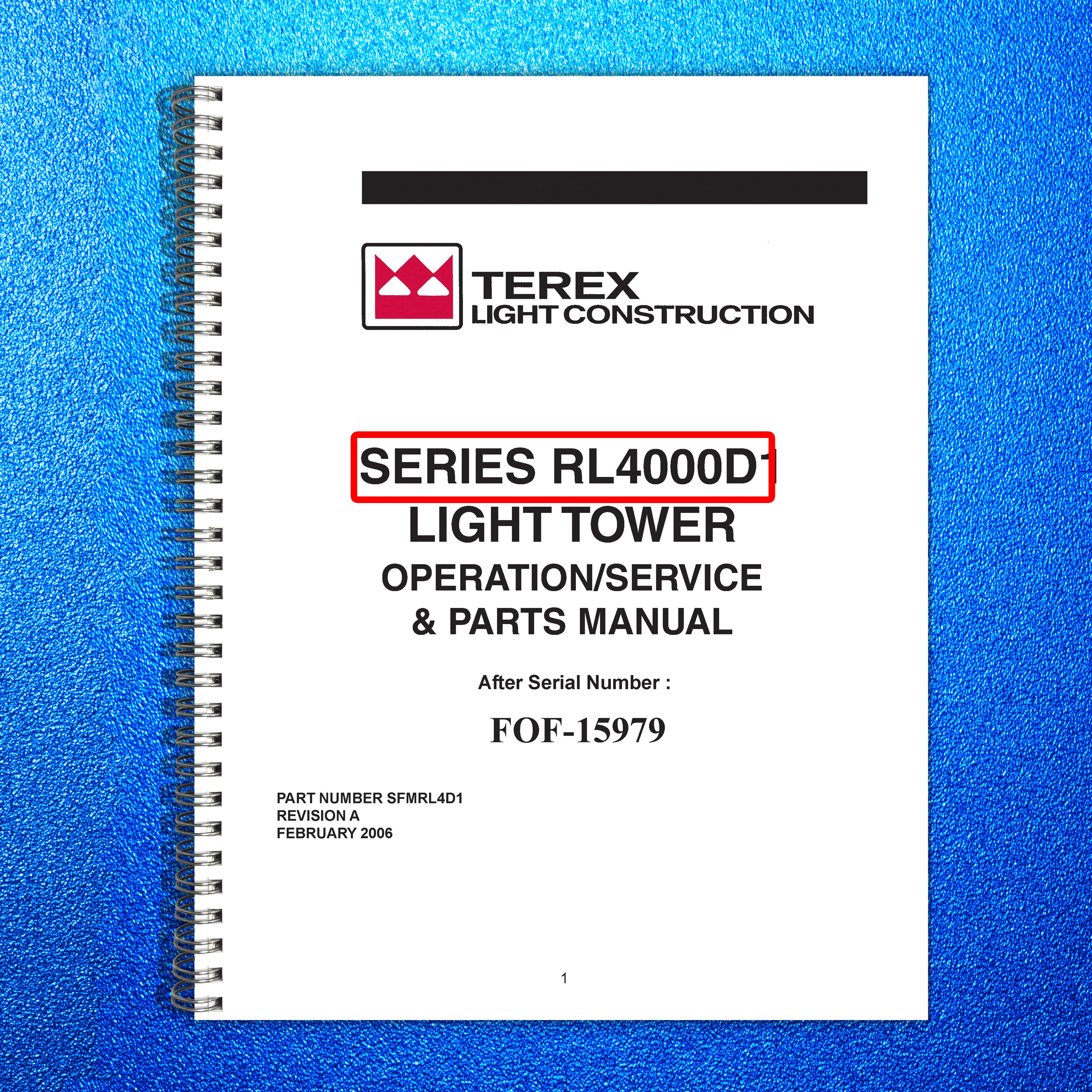 GENIE RL4000D1 Light Tower Service Parts Manual 2006 SN FOF-15979 Up - BOUND