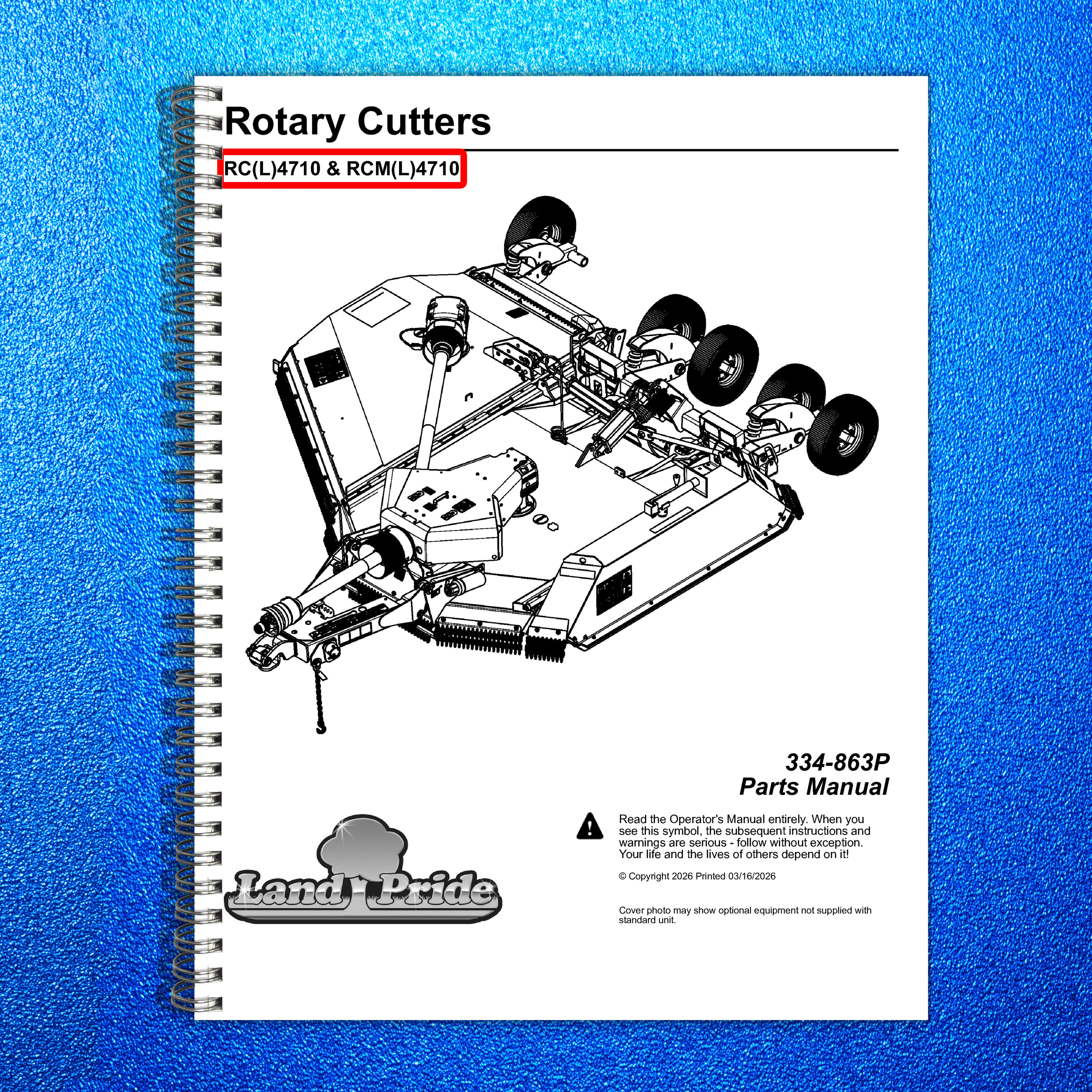LAND PRIDE RC4710 Rotary Cutters Parts Manual 2026 - WIRE BOUND - TOUGH COVERS
