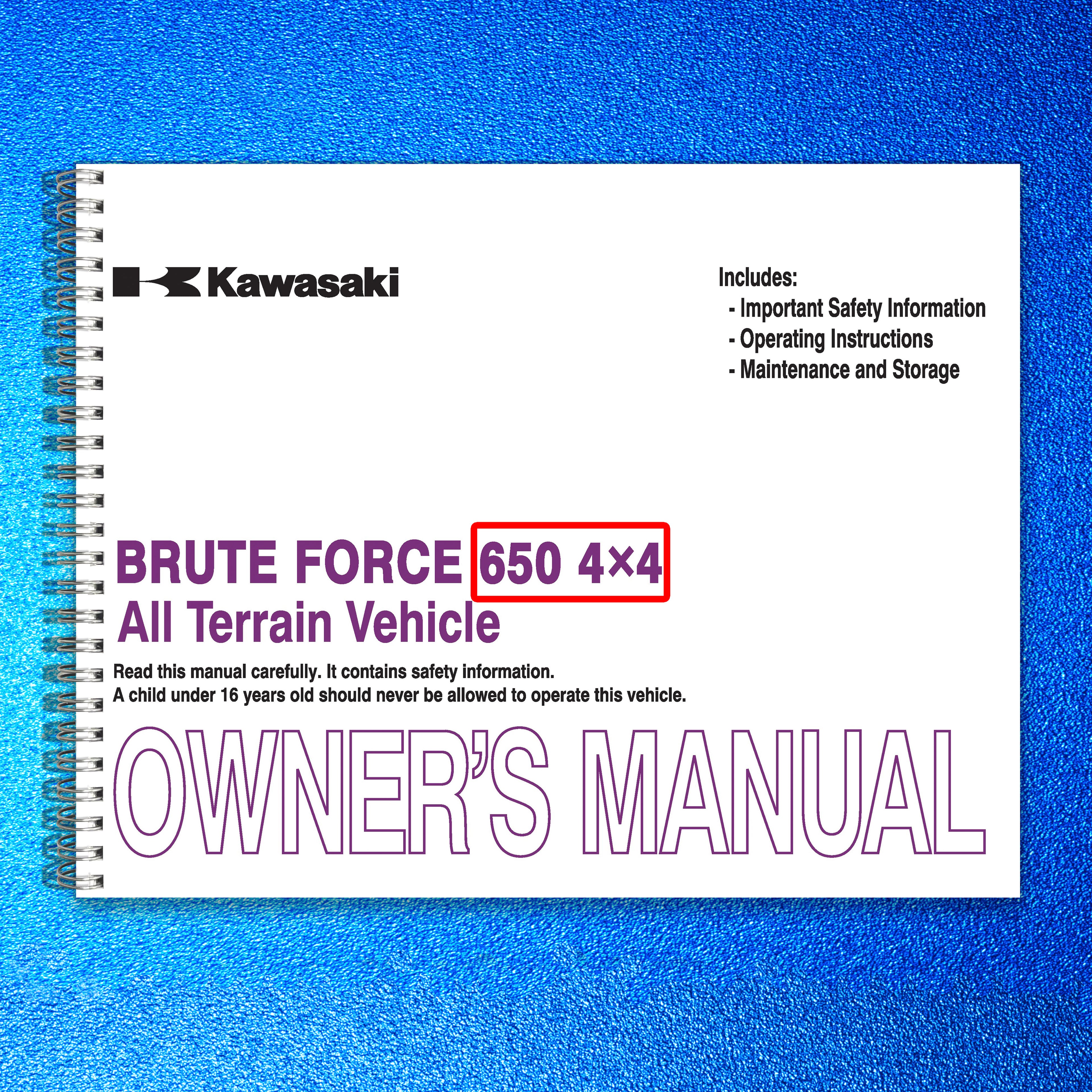 KAWASAKI Brute Force 650 4x4 Owners Manual 2013 - WIRE BOUND - TOUGH COVERS