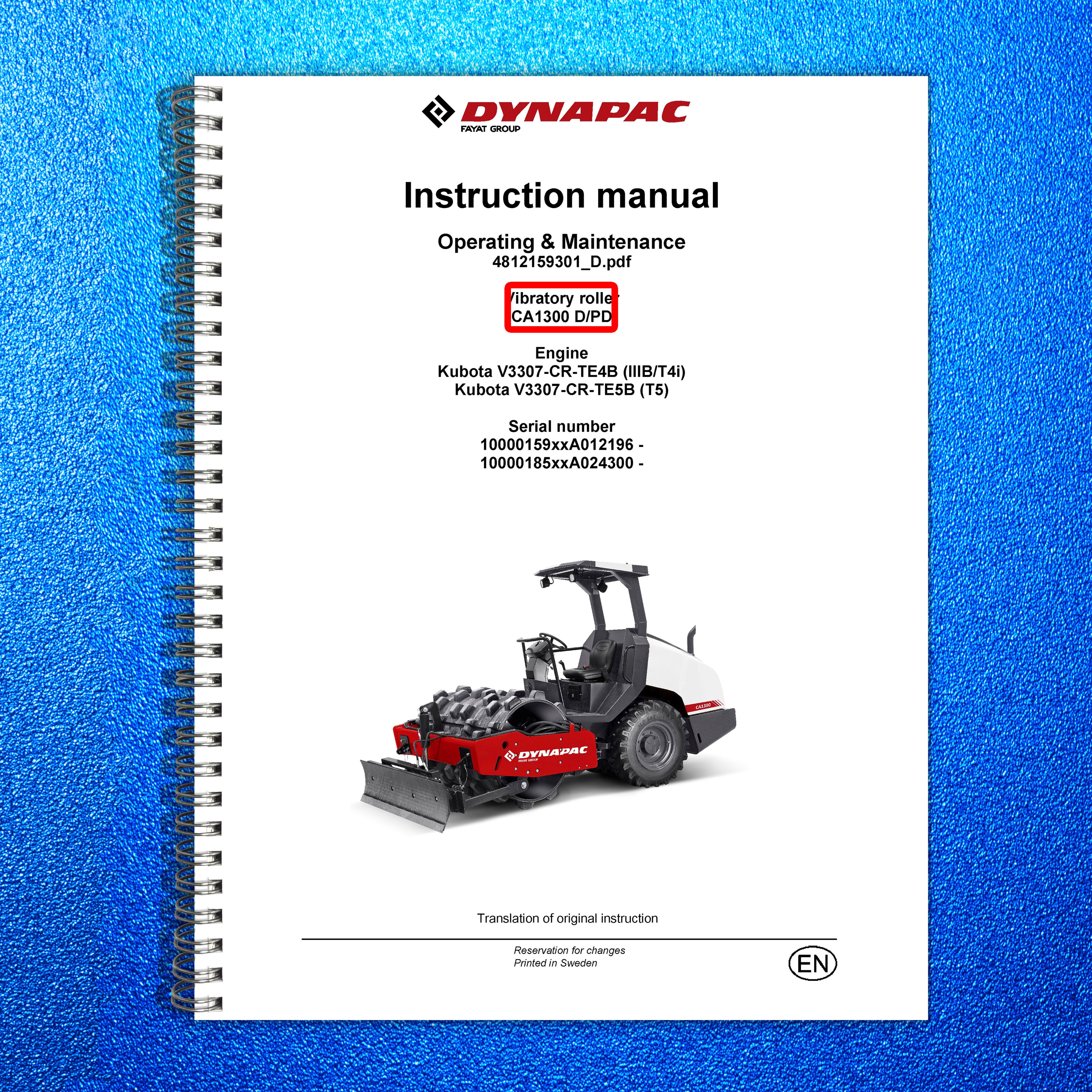 DYNAPAC CA1300 D PD Vibratory Roller Operating And Maintenance Manual - BOUND