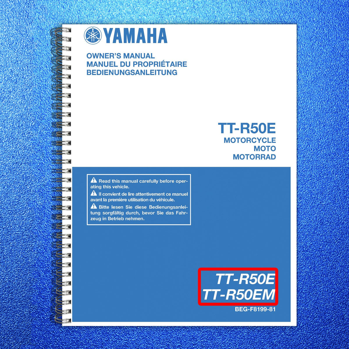 YAMAHA TT-R50E TT-R50EM Motorcycle Owners Manual 2020 - WIRE BOUND - COVERS