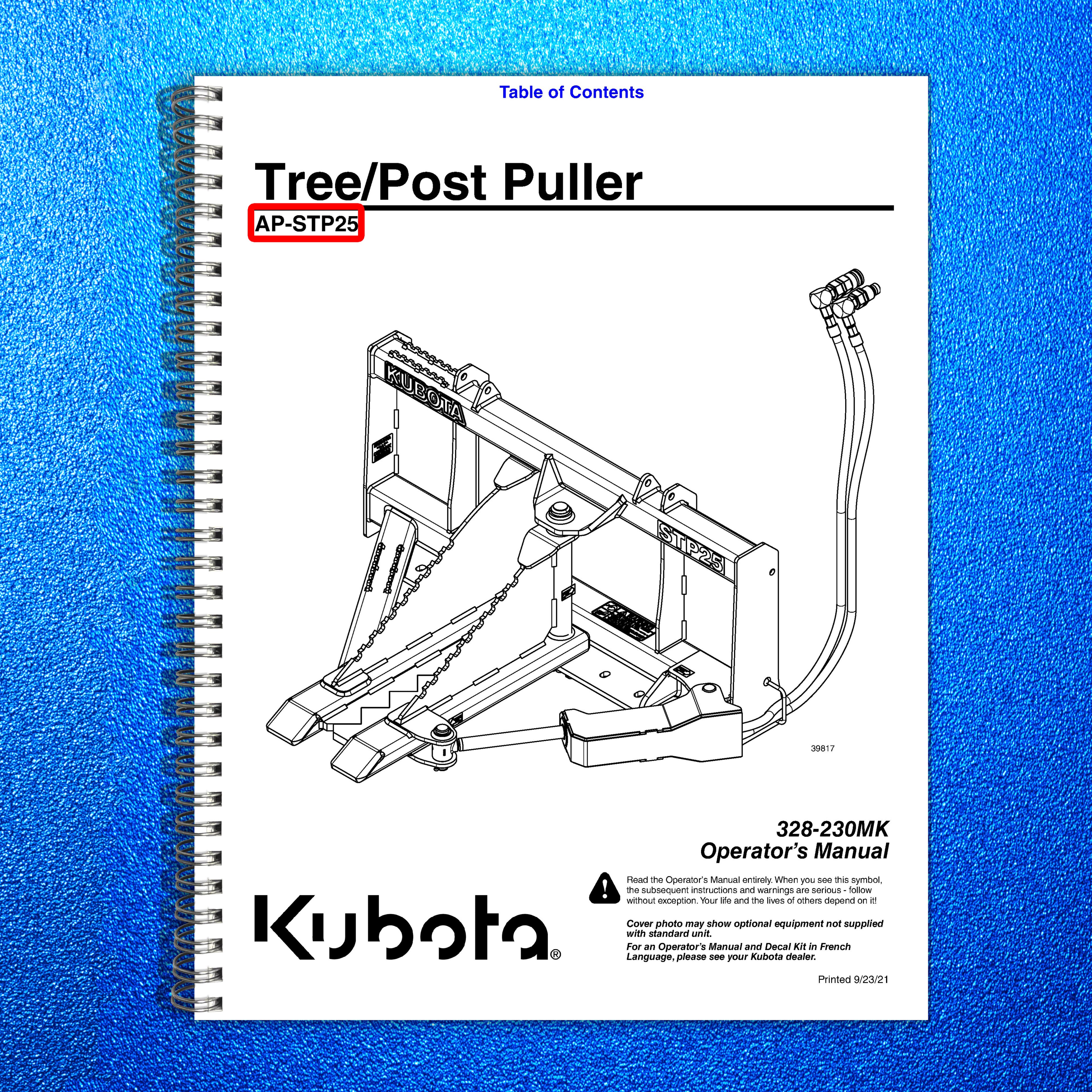 LAND PRIDE STP25 Series Tree Post Puller Operators Manual - WIRE BOUND - COVERS