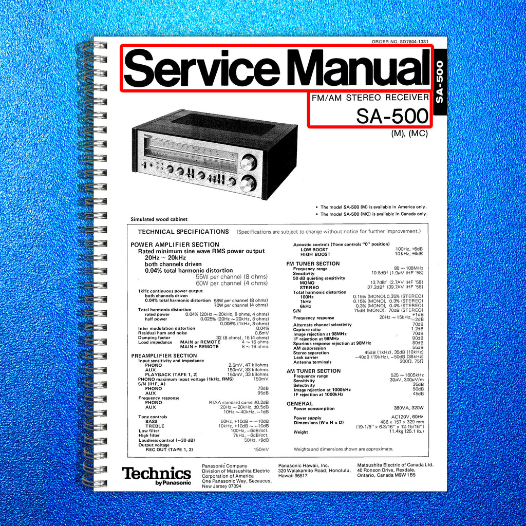 TECHNICS PANASONIC SA-500 Stereo Receiver Service Manual BOUND, COVERS, FOLDOUTS