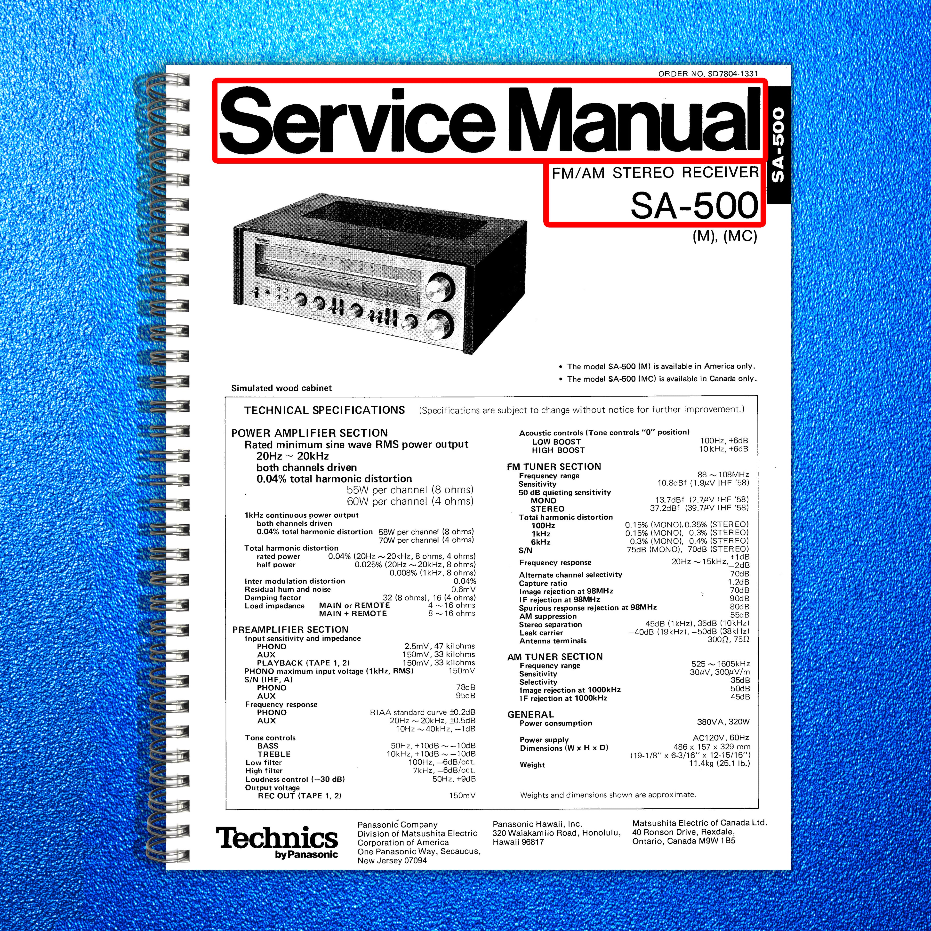 TECHNICS PANASONIC SA-500 Stereo Receiver Service Manual BOUND, COVERS, FOLDOUTS