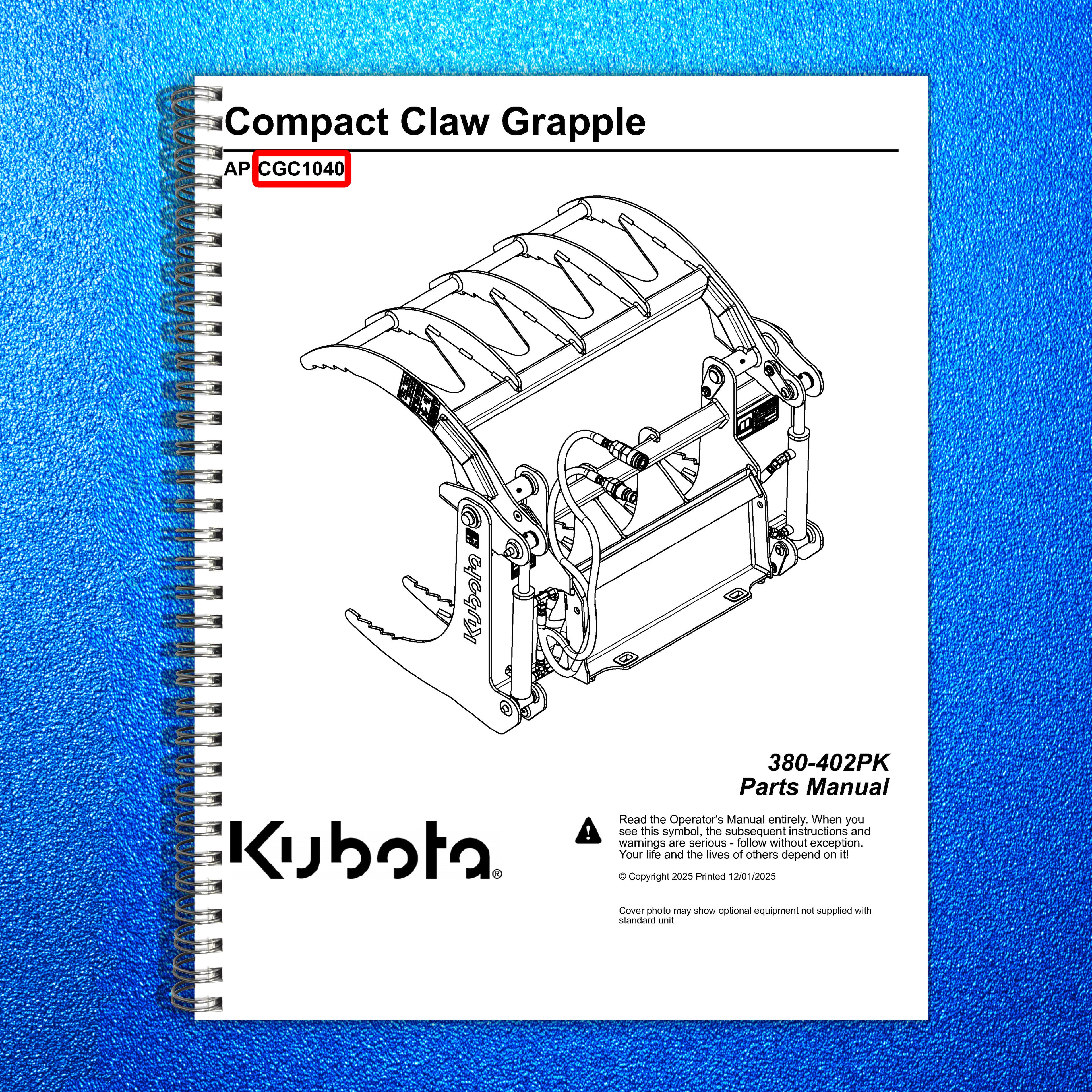 LAND PRIDE CGC10 Series Compact Claw Grapple Parts Manual 2025 - WIRE BOUND