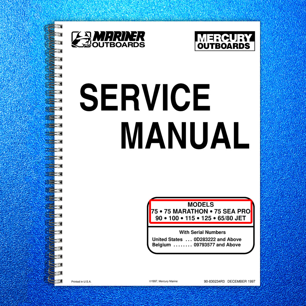 MERCURY 75 MARATHON 75 SEA PRO 90 100 115 125 65/80 JET '97 SERVICE MANUAL BOUND