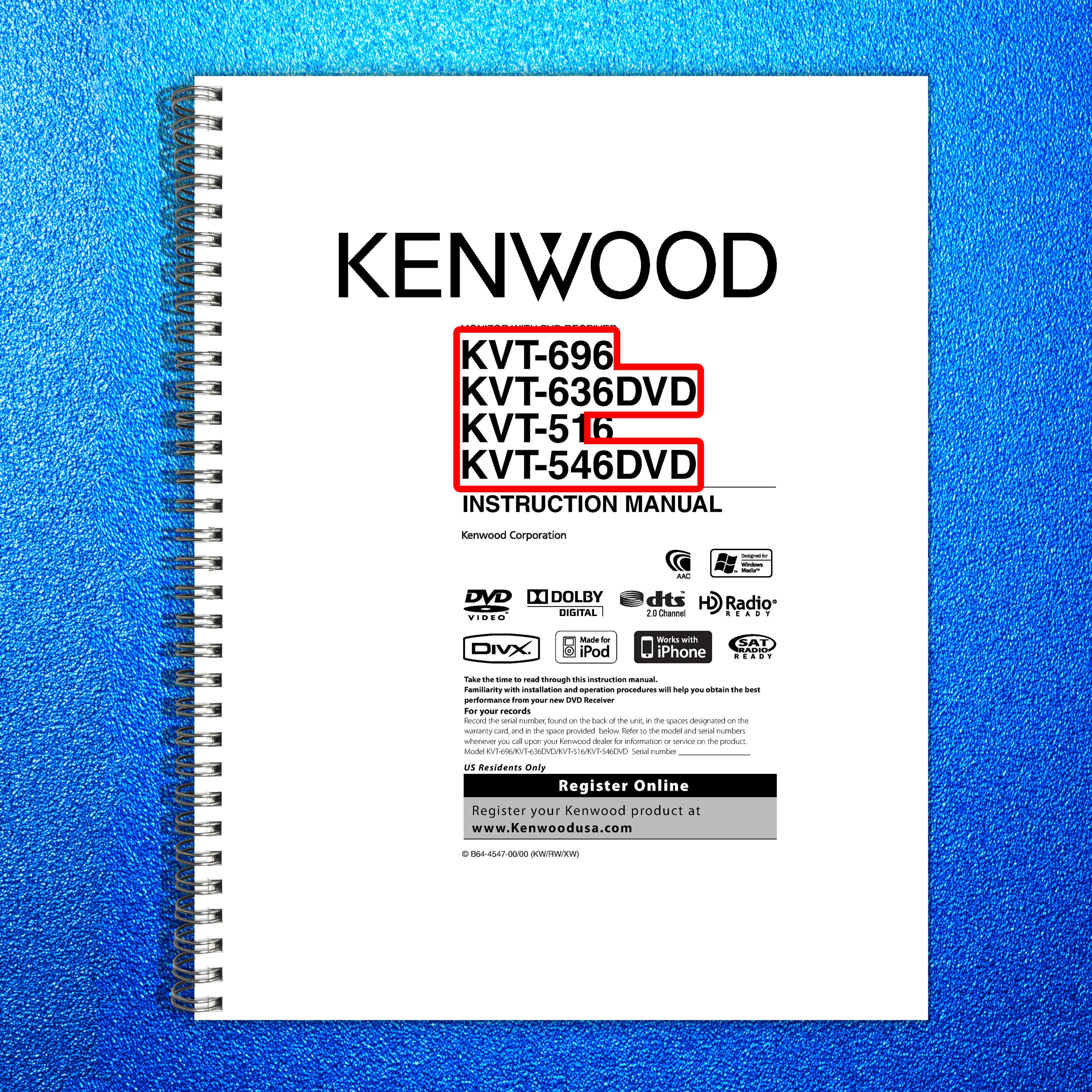 KENWOOD KVT-696 636DVD 516 546DVD Monitor With DVD Instruction Manual - BOUND