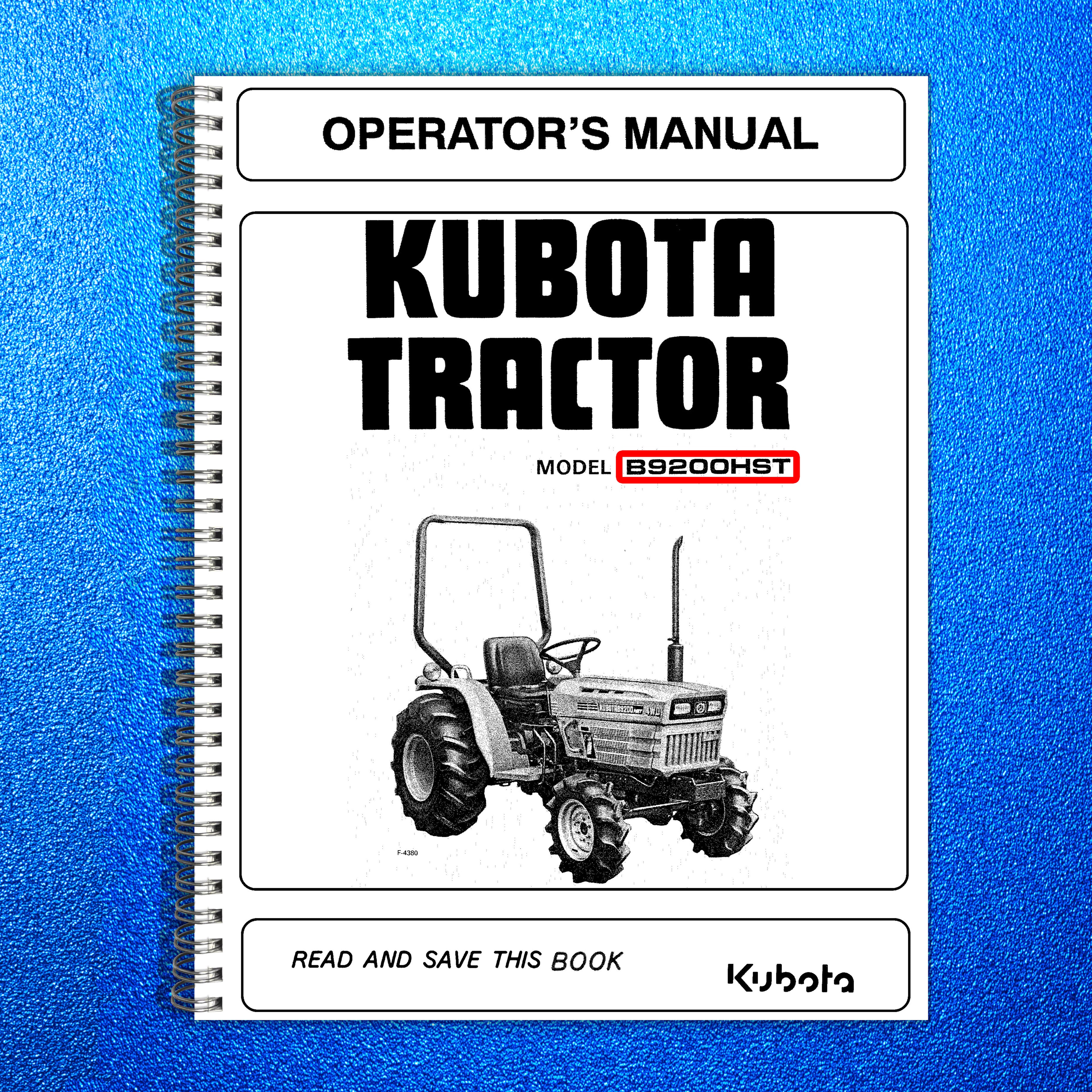 KUBOTA B9200 TRACTOR OPERATORS MANUAL - STEEL WIRE BOUND - PROTECTIVE COVERS