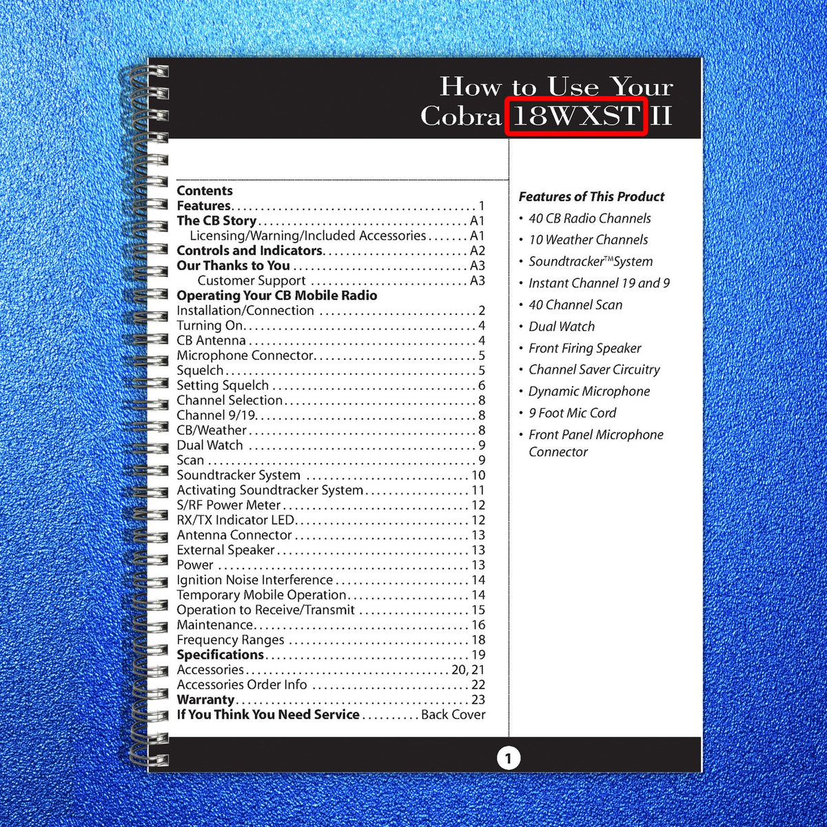 COBRA 18WXST II CB Mobile Radio Owners Manual 2006 - WIRE BOUND - TOUGH COVERS