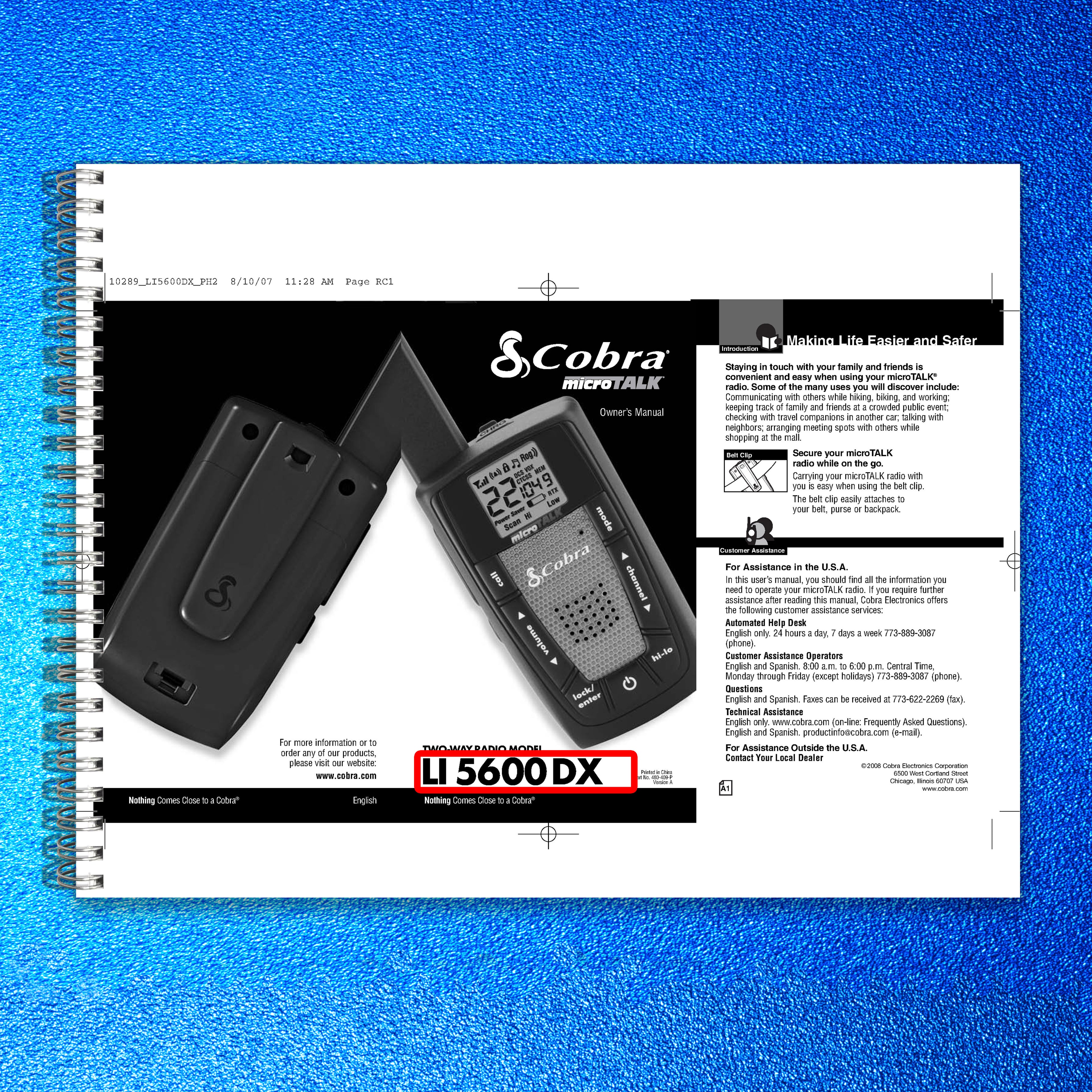 COBRA LI 5600DX Two-Way Radio Owners Manual - STEEL WIRE BOUND - TOUGH COVERS