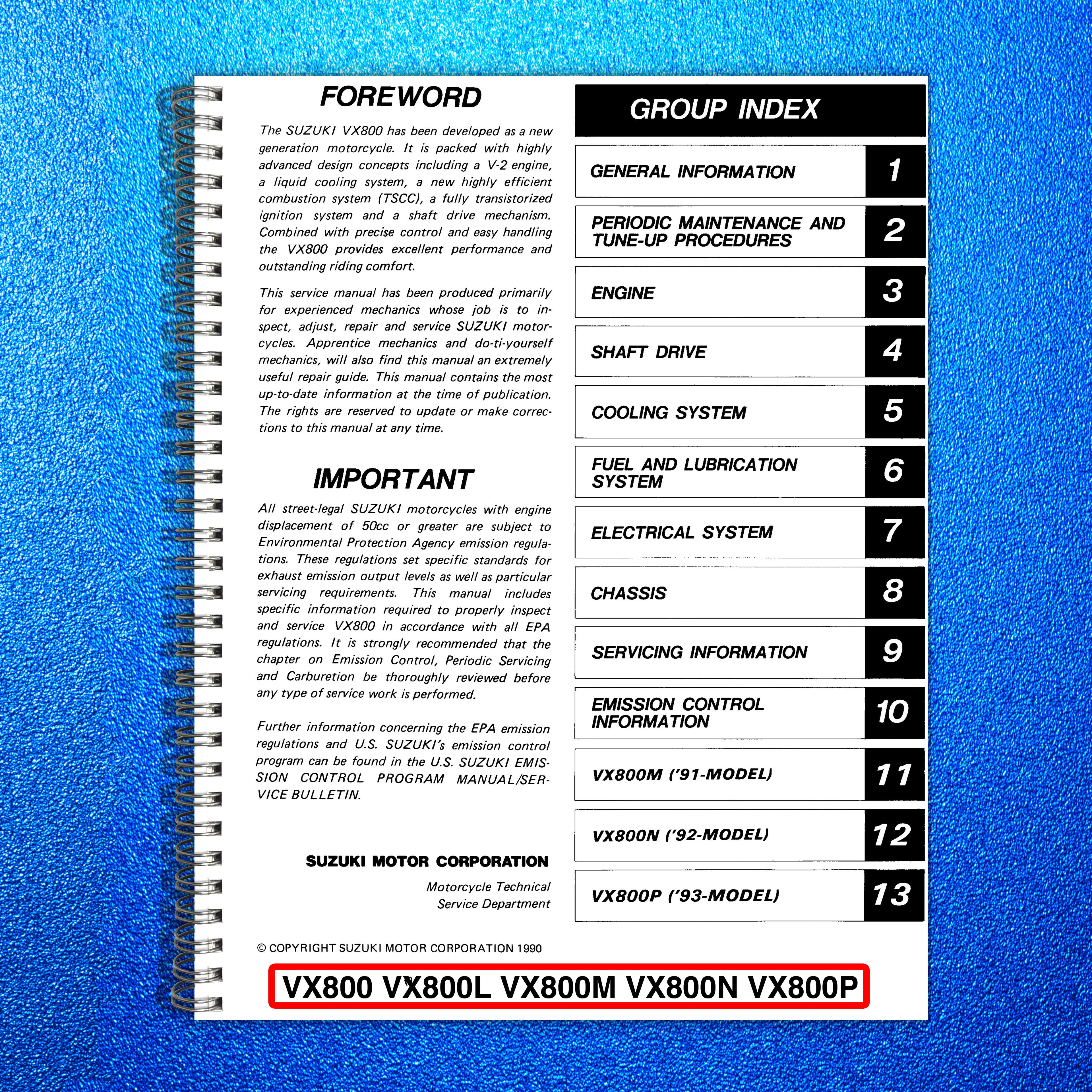 SUZUKI VX800 VX800L VX800M VX800N VX800P Service Manual 1990 - WIRE BOUND