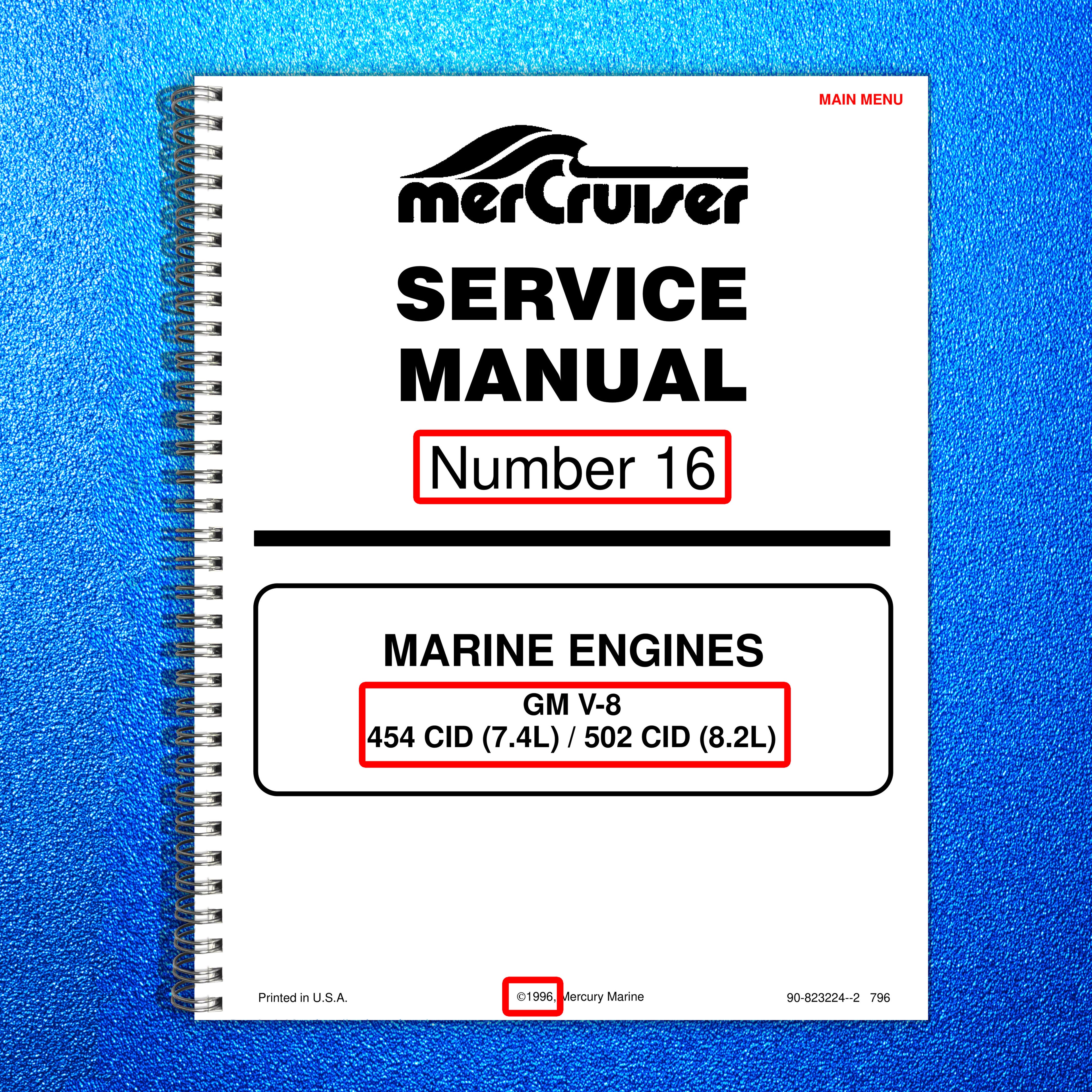 MERCURY MERCRUISER GM V-8 454 74L 502 82L Service Manual 1996 - WIRE BOUND